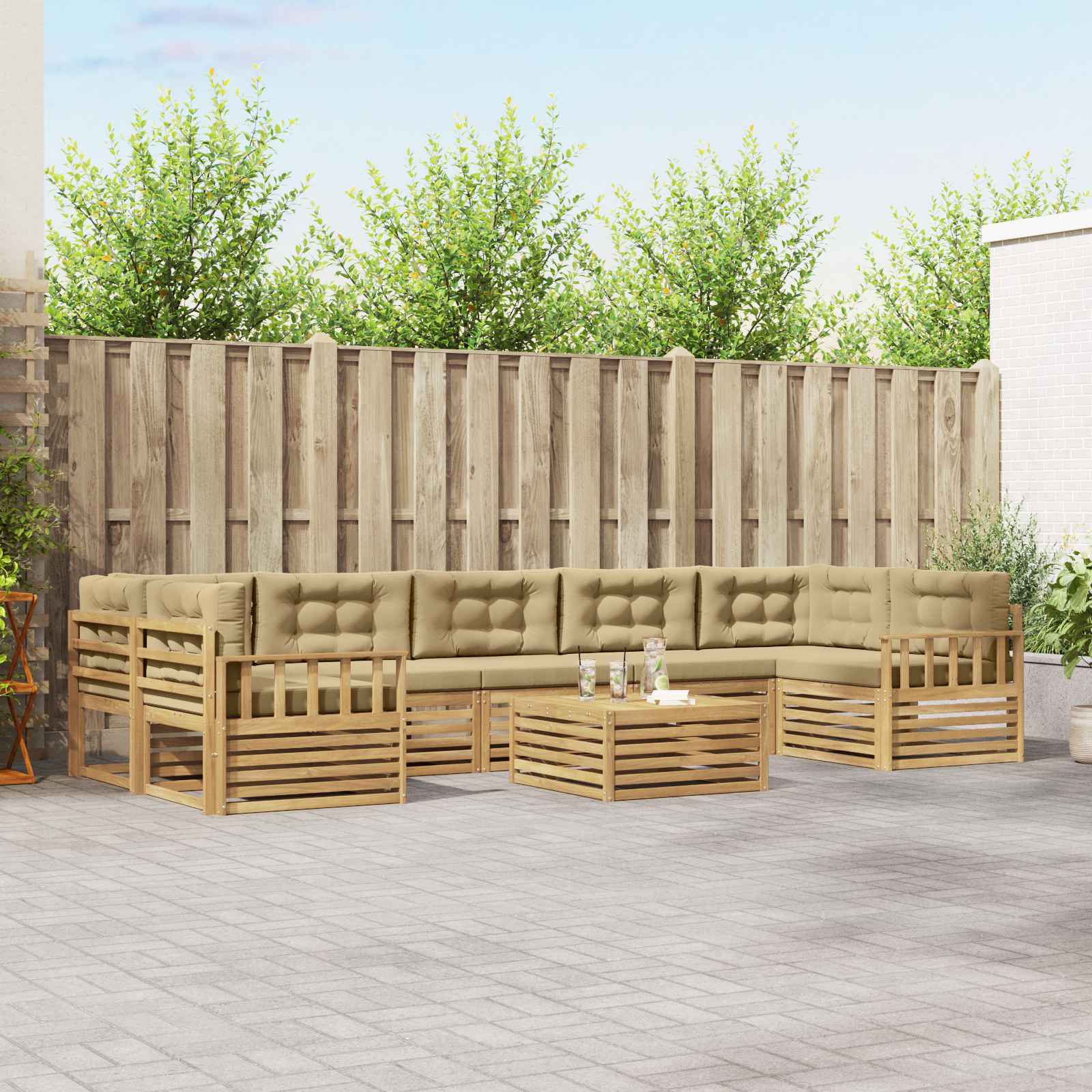 vidaXL Buiten bankenset 8 pcs Naturel
