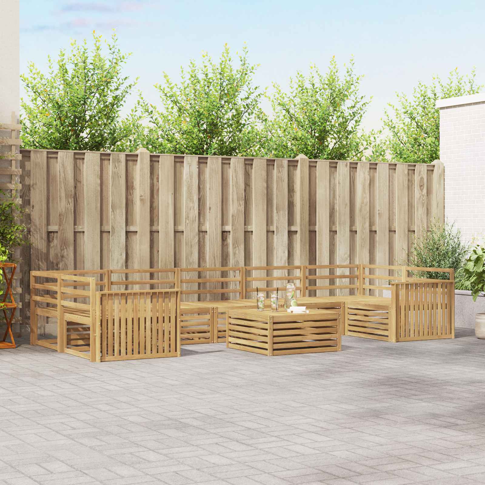 vidaXL Buiten bankenset 8 pcs Naturel