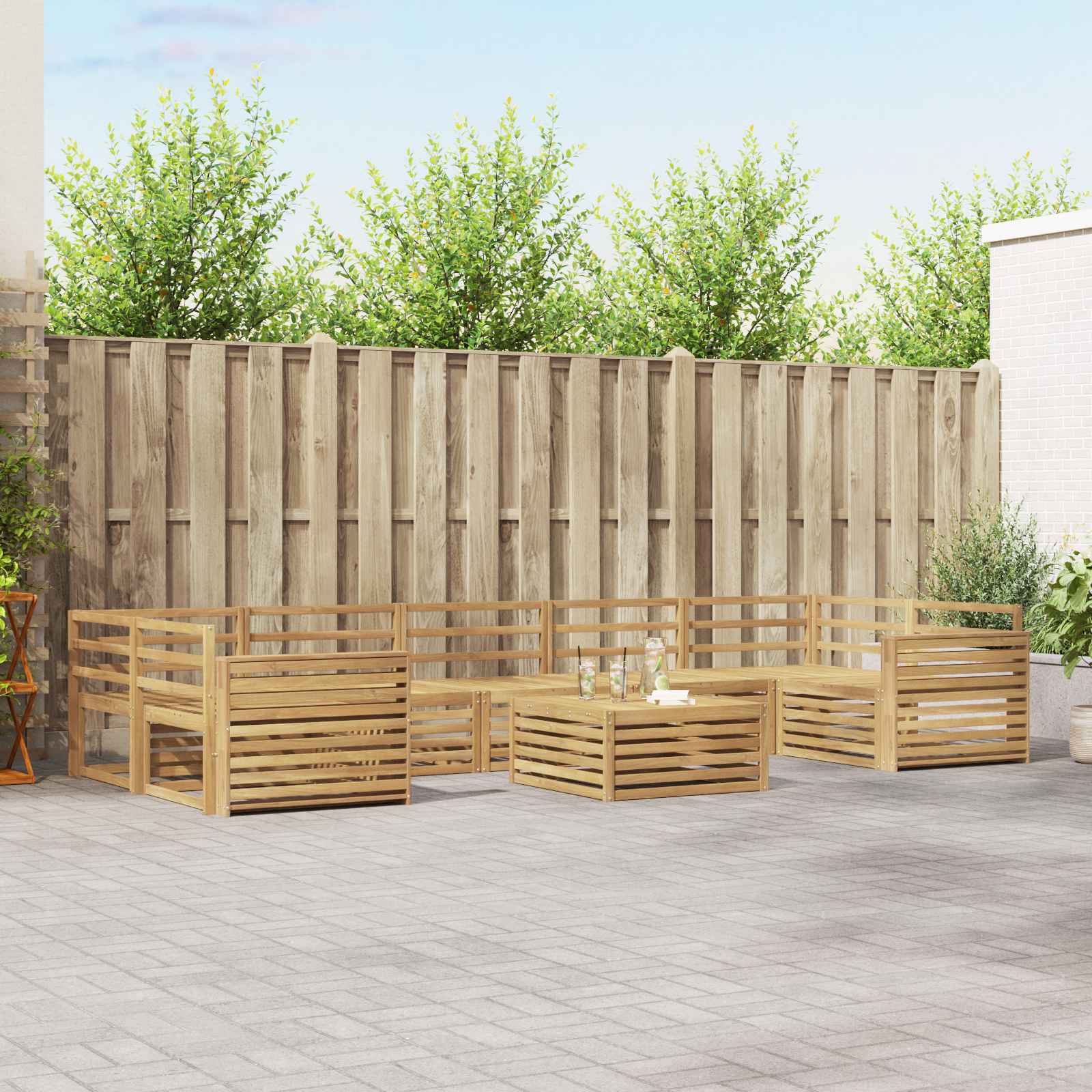 vidaXL Buiten bankenset 8 pcs Naturel