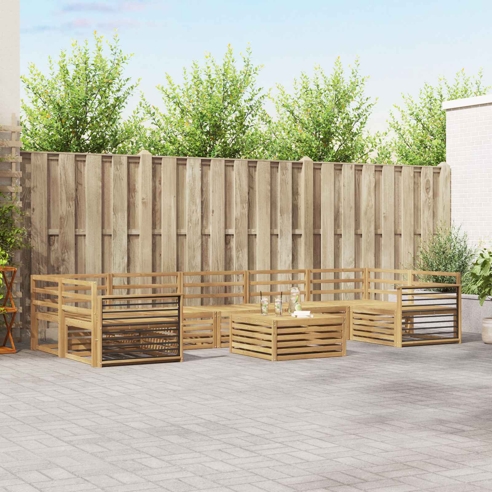 vidaXL Buiten bankenset 8 pcs Naturel