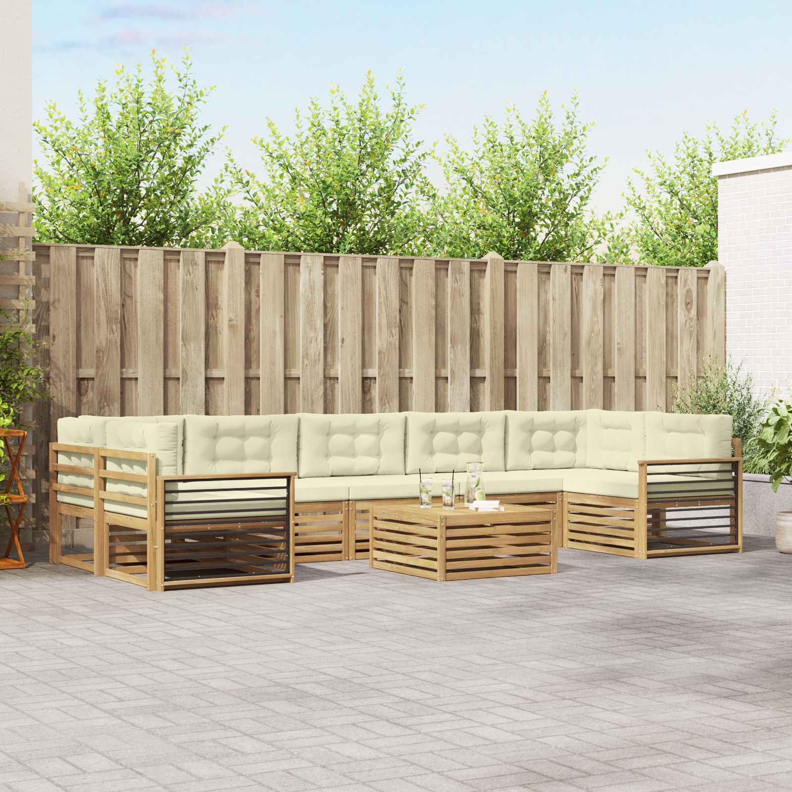 vidaXL Buiten bankenset 8 pcs Naturel