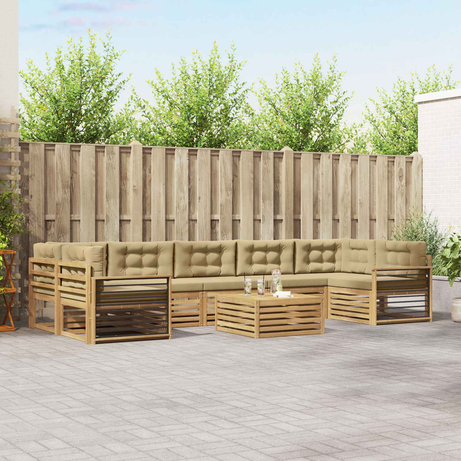 vidaXL Buiten bankenset 8 pcs Naturel