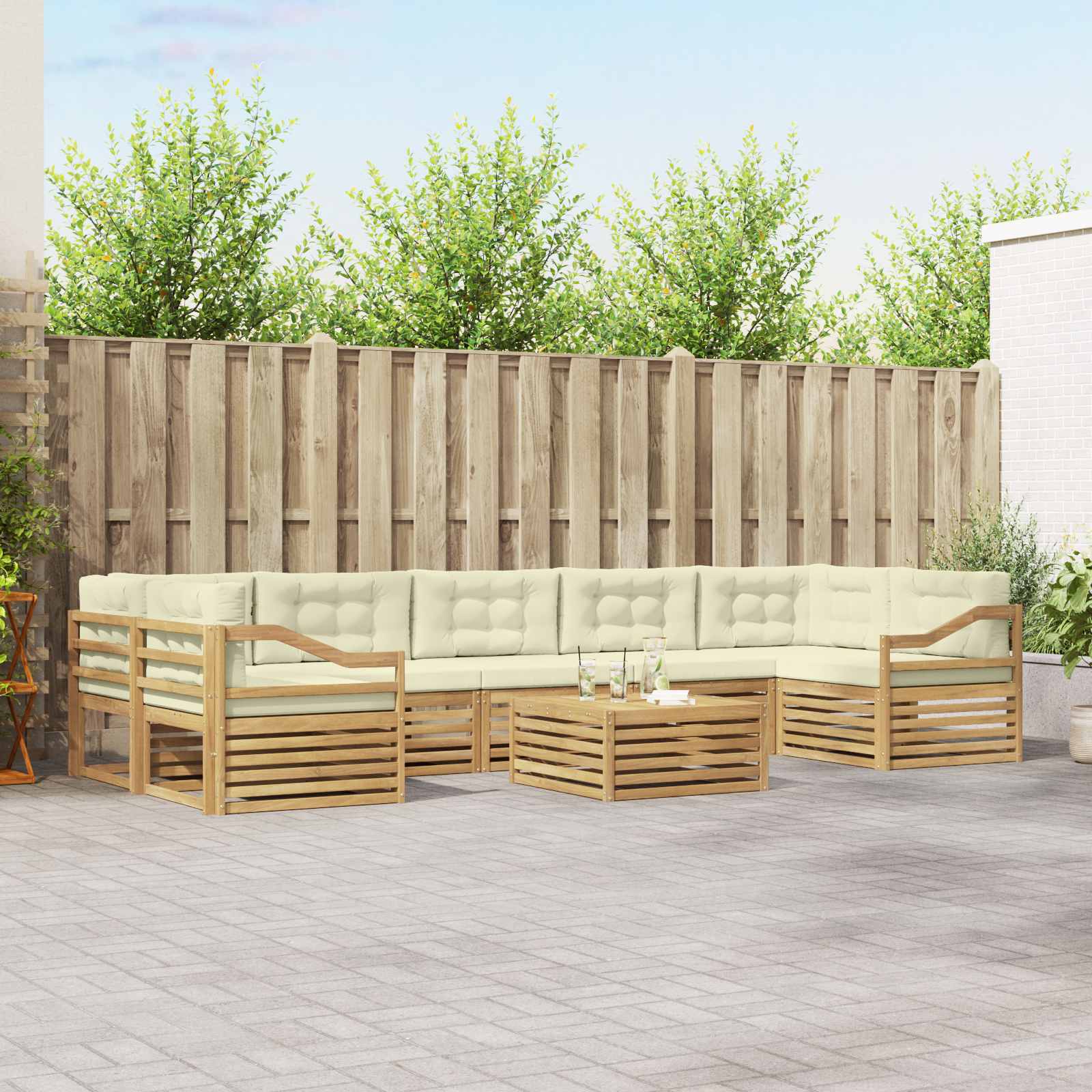 vidaXL Buiten bankenset 8 pcs Naturel