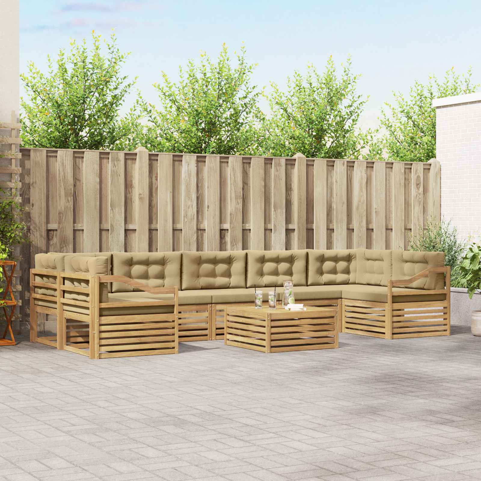 vidaXL Buiten bankenset 8 pcs Naturel