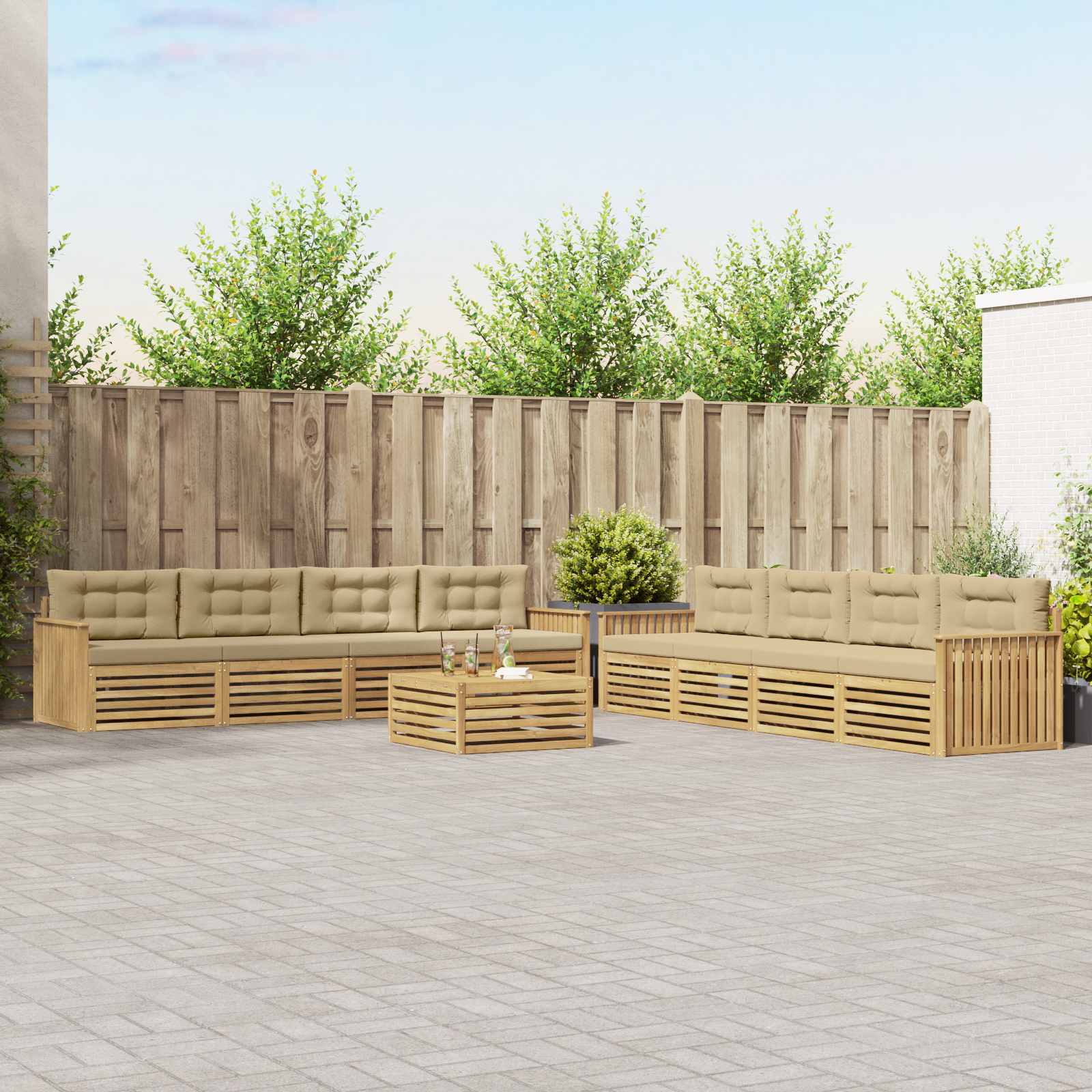vidaXL Buiten bankenset 9 pcs Naturel