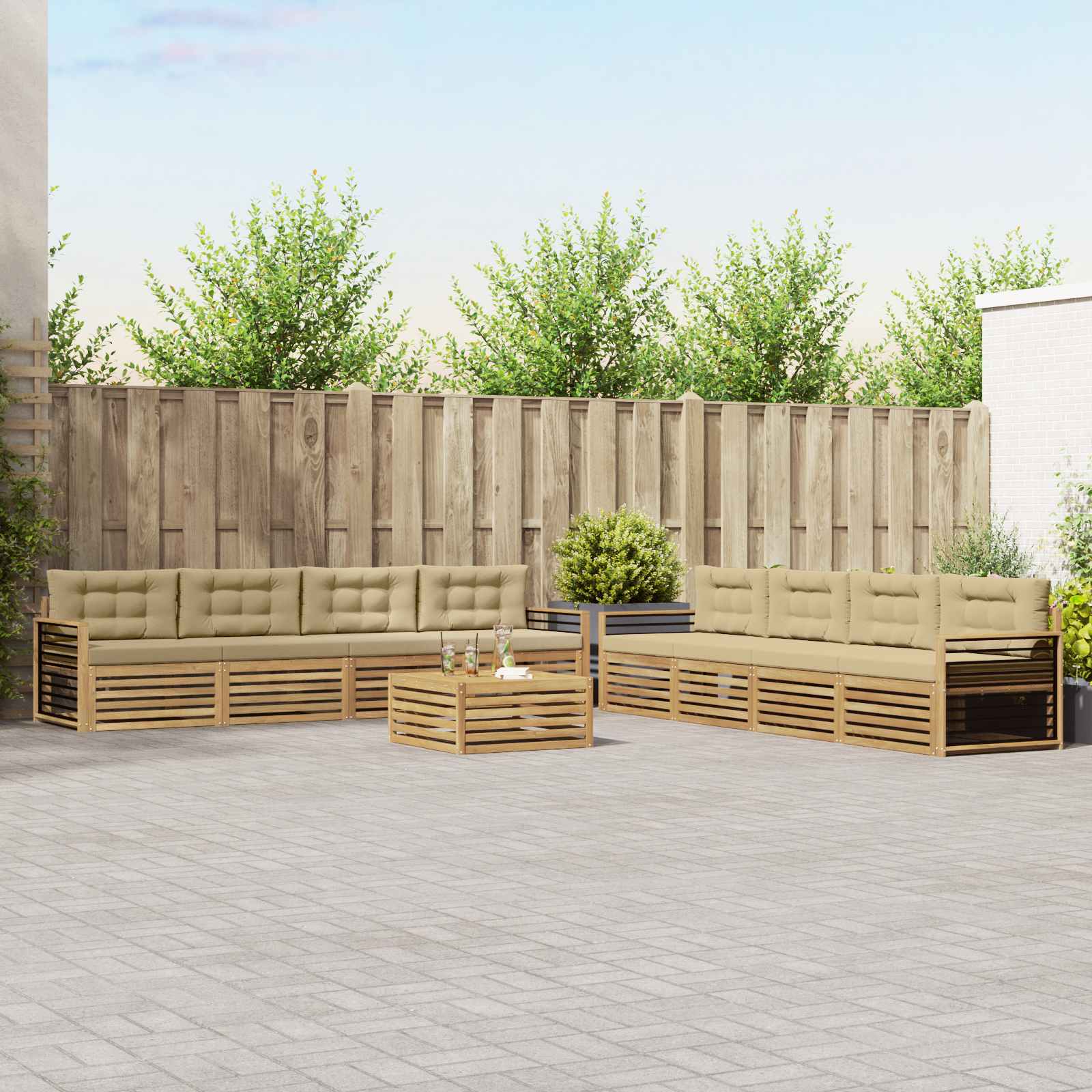 vidaXL Buiten bankenset 9 pcs Naturel