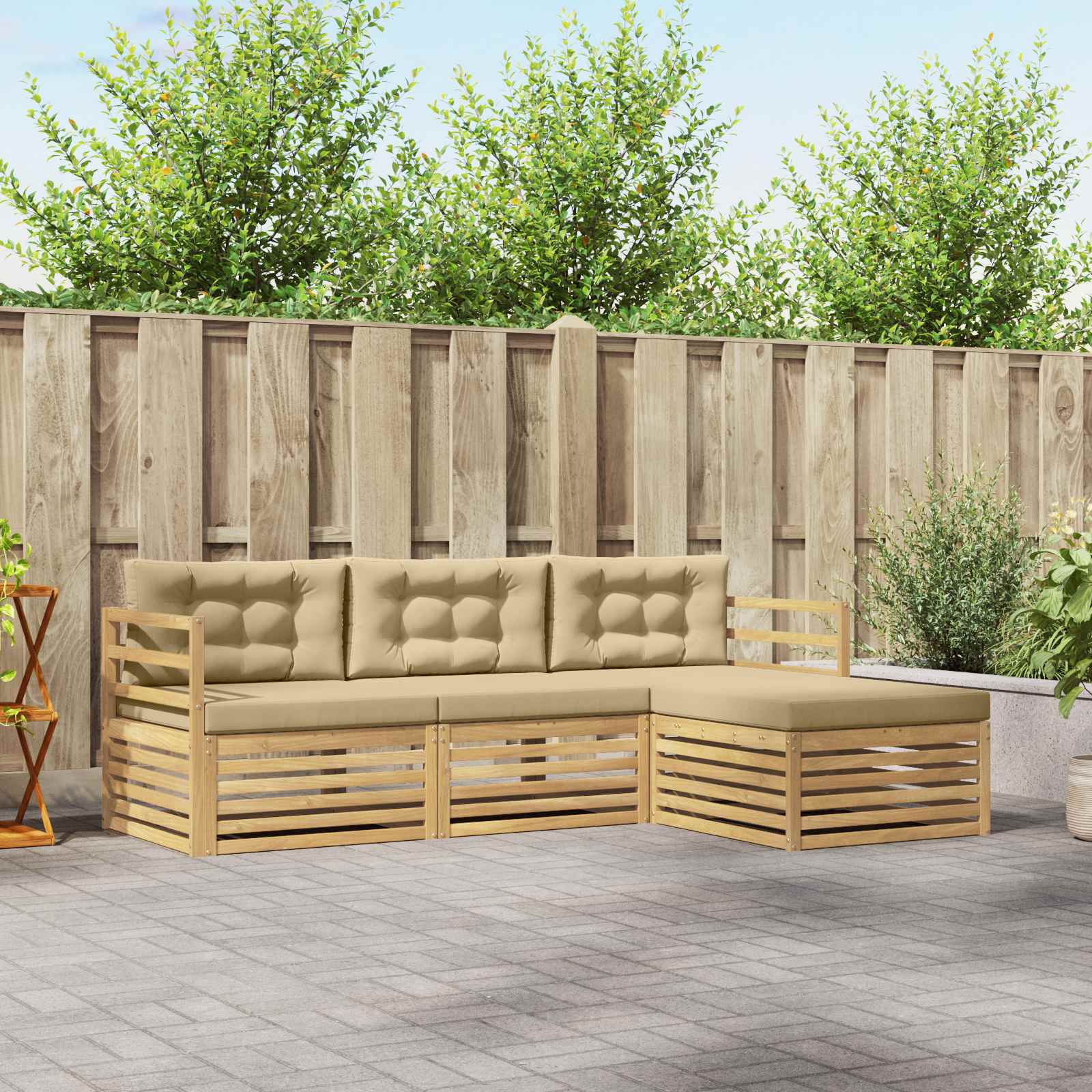 vidaXL Buiten bankenset 4 pcs Naturel