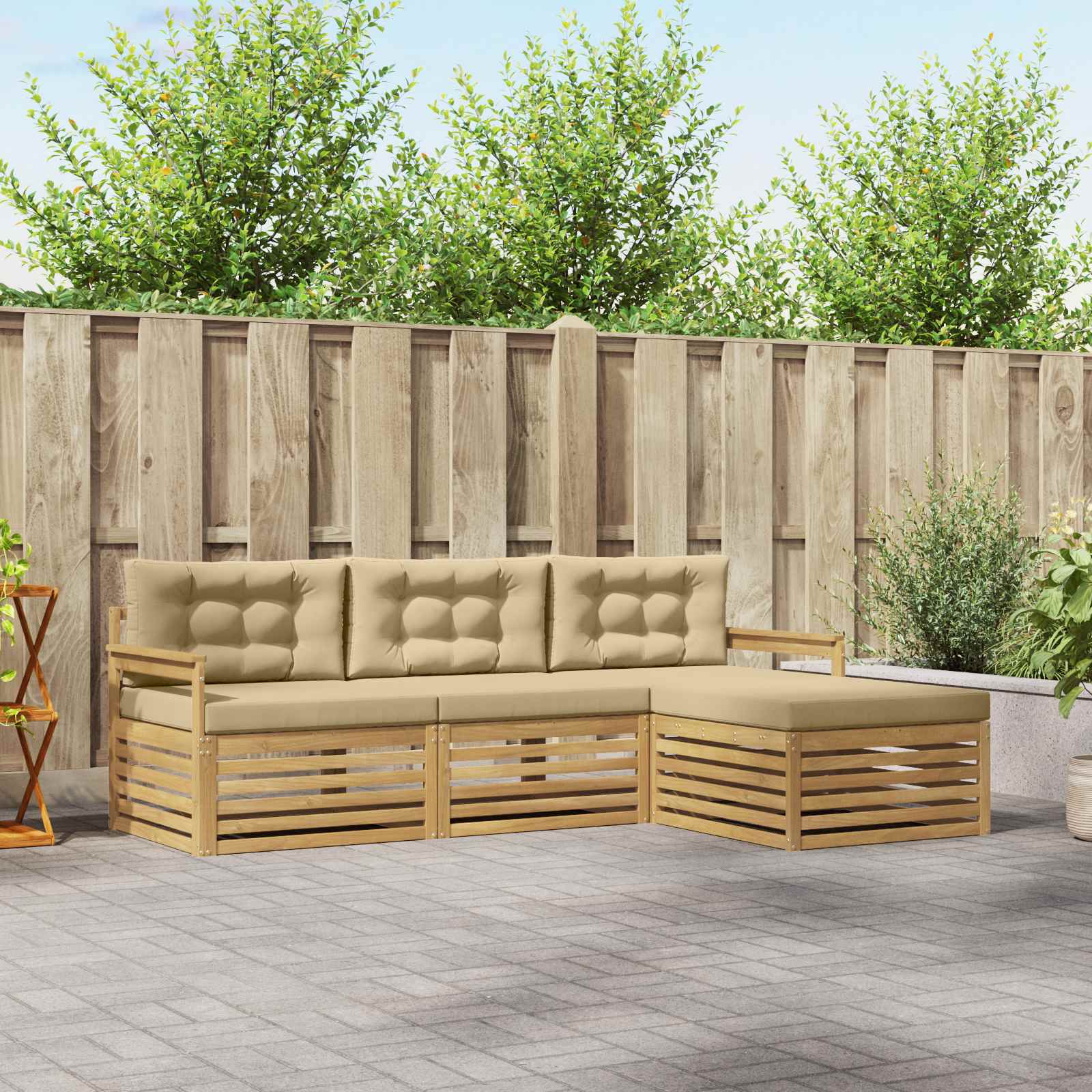 vidaXL Buiten bankenset 4 pcs Naturel
