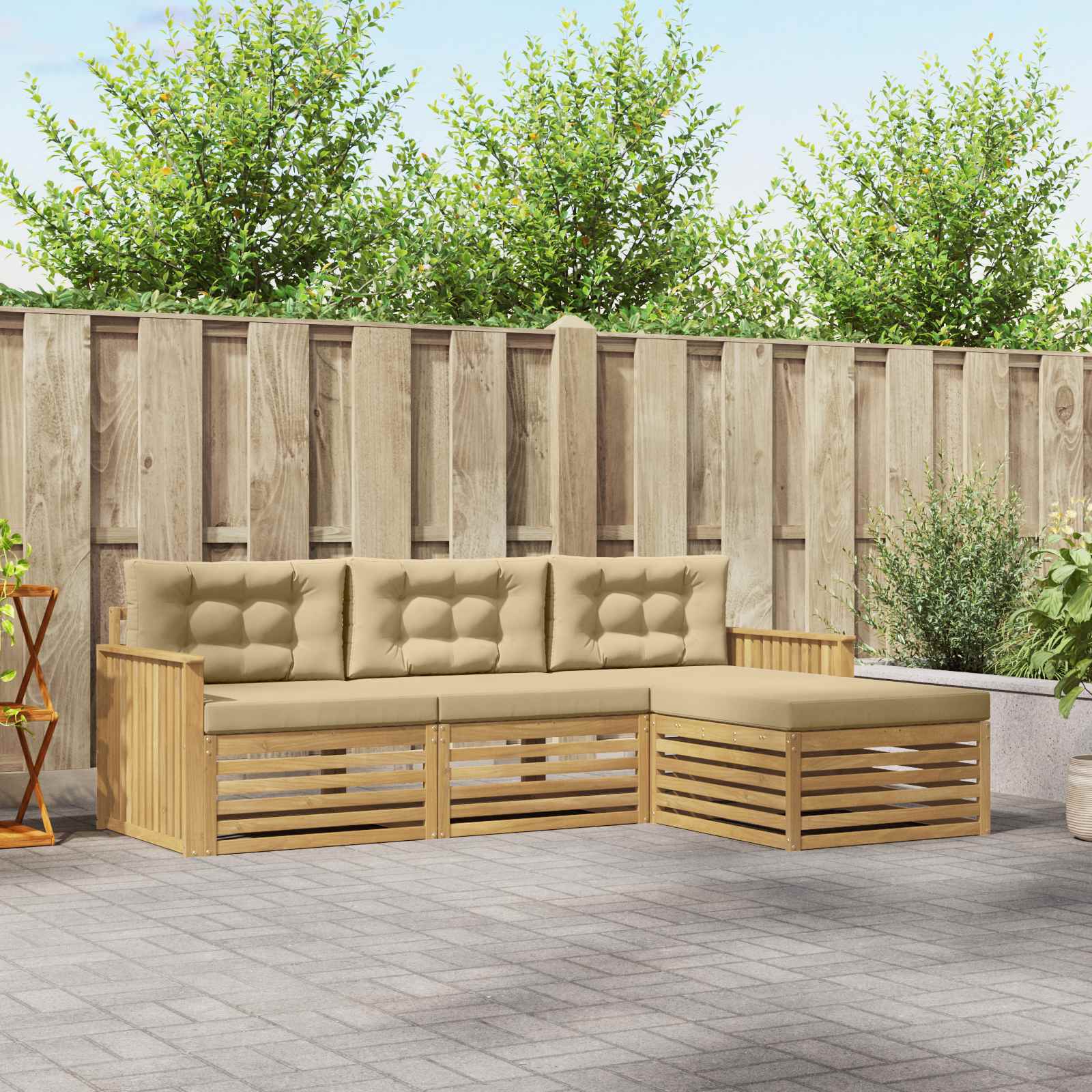 vidaXL Buiten bankenset 4 pcs Naturel