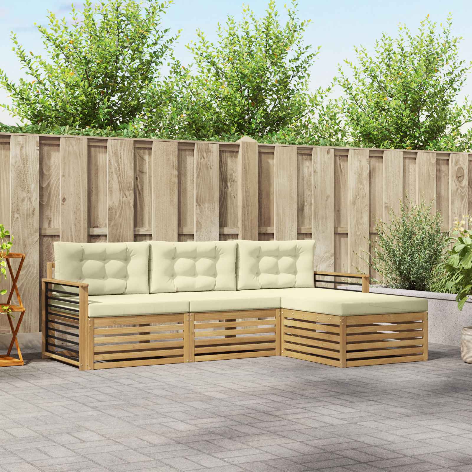 vidaXL Buiten bankenset 4 pcs Naturel