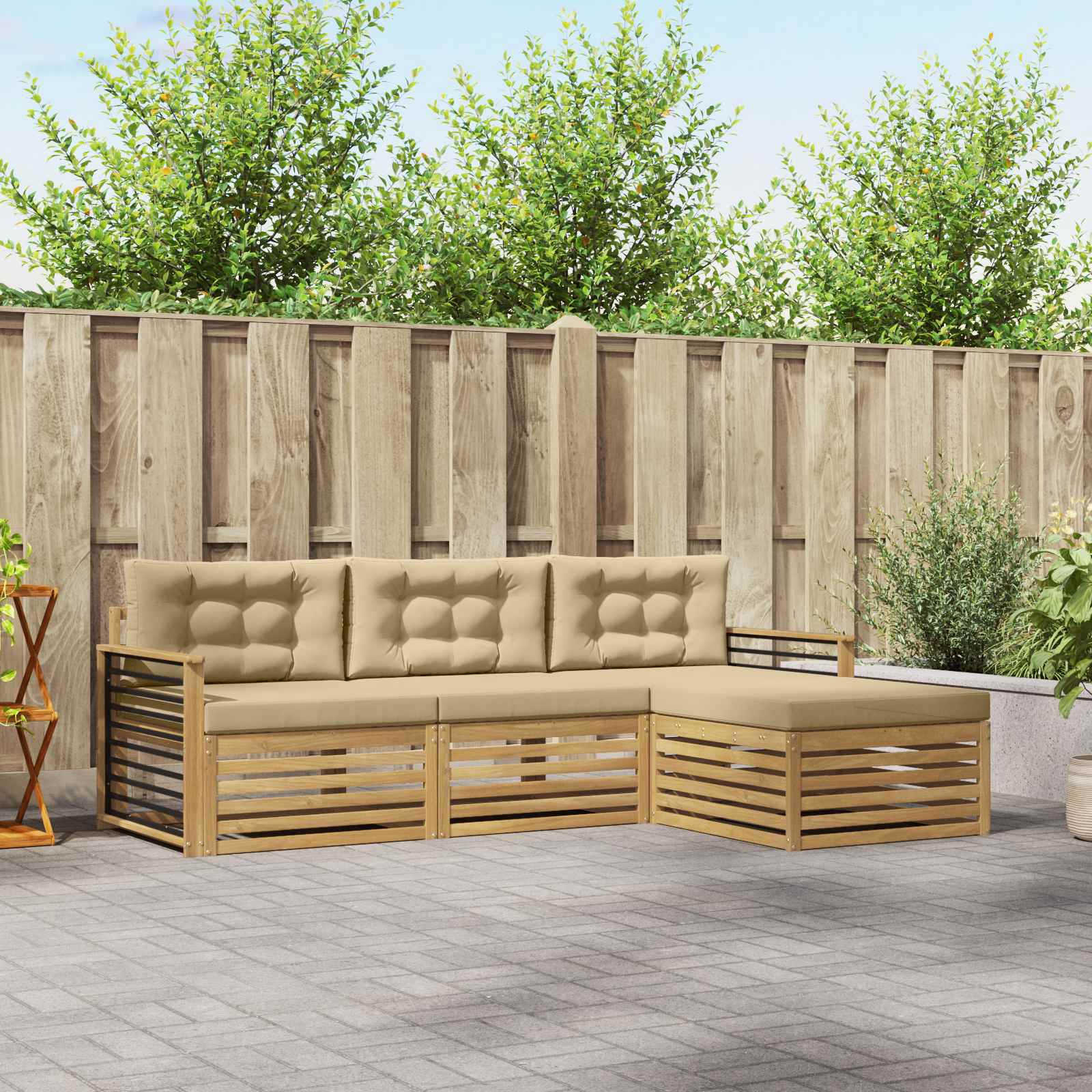 vidaXL Buiten bankenset 4 pcs Naturel