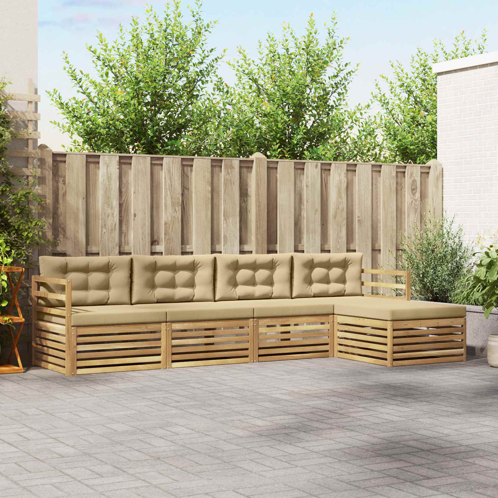 vidaXL Buiten bankenset 5 pcs Naturel