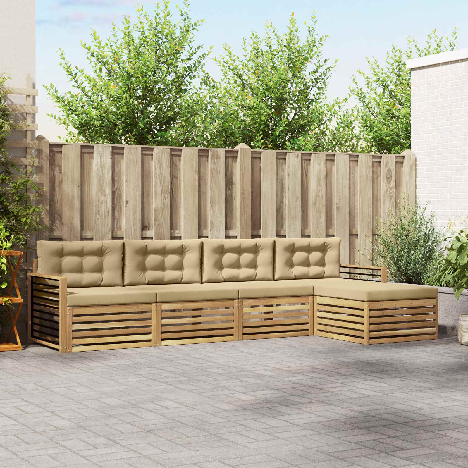 vidaXL Buiten bankenset 5 pcs Naturel
