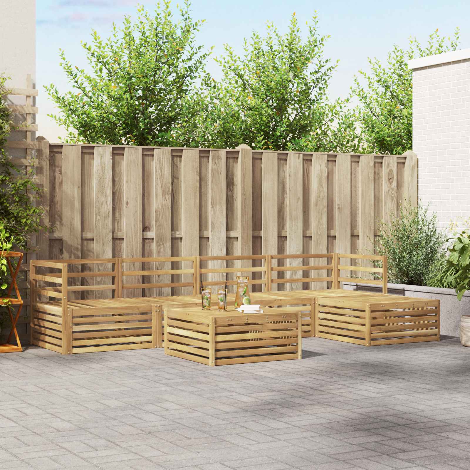vidaXL Buiten bankenset 6 pcs Naturel