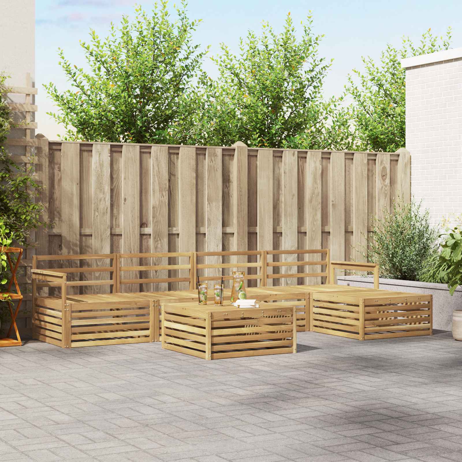 vidaXL Buiten bankenset 6 pcs Naturel