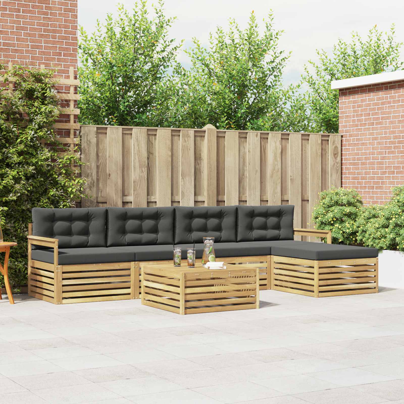 vidaXL Buiten bankenset 6 pcs Naturel