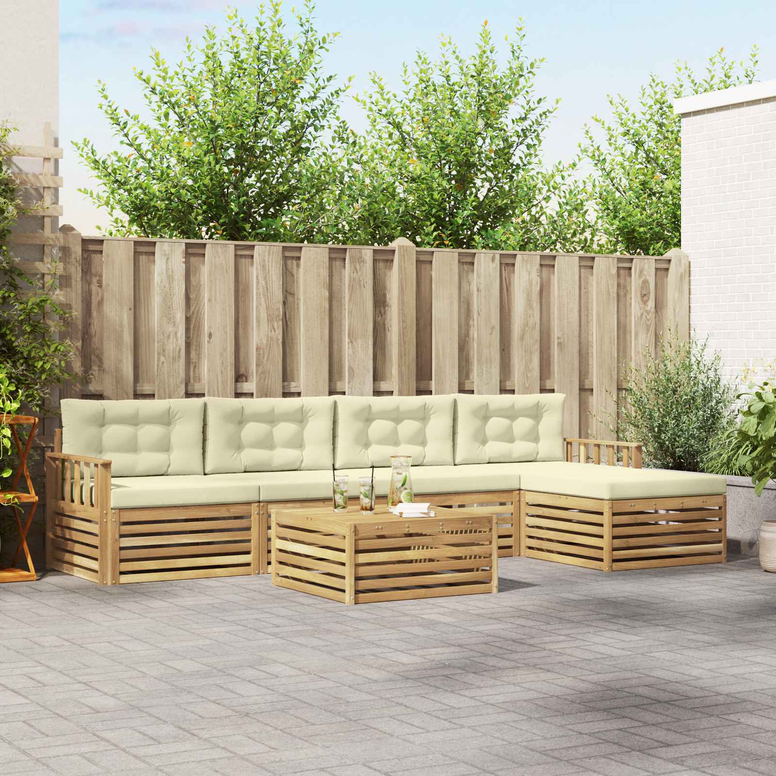 vidaXL Buiten bankenset 6 pcs Naturel