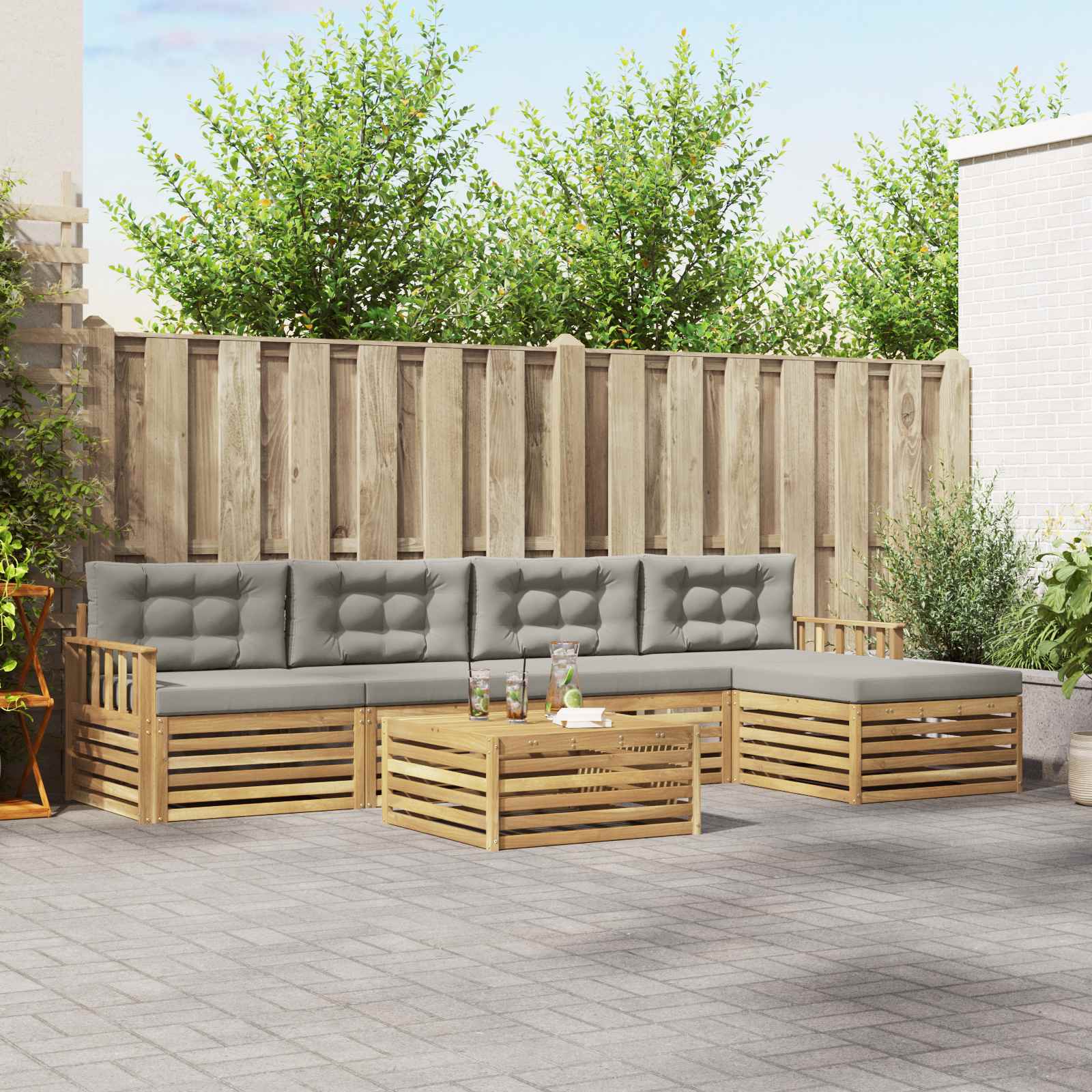 vidaXL Buiten bankenset 6 pcs Naturel