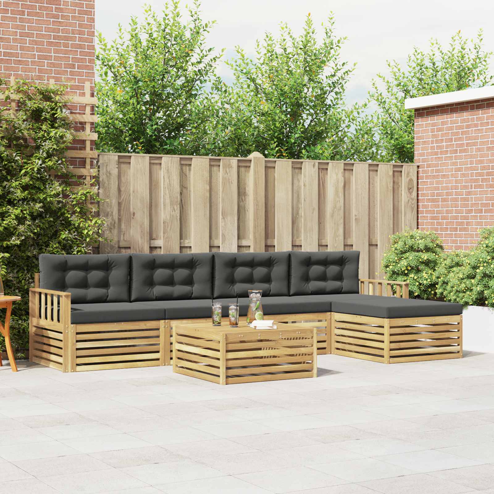 vidaXL Buiten bankenset 6 pcs Naturel