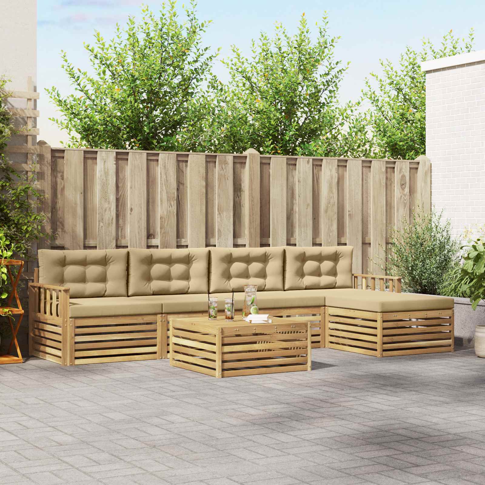 vidaXL Buiten bankenset 6 pcs Naturel