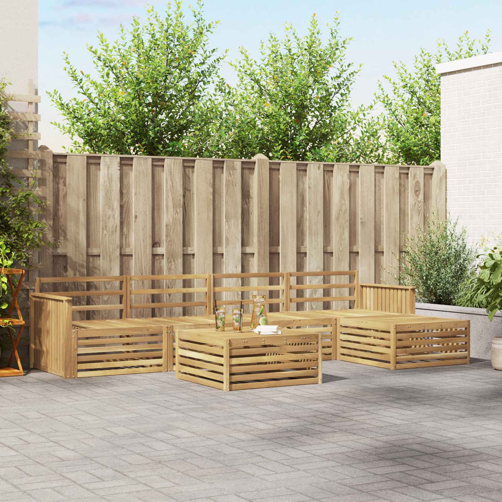 vidaXL Buiten bankenset 6 pcs Naturel