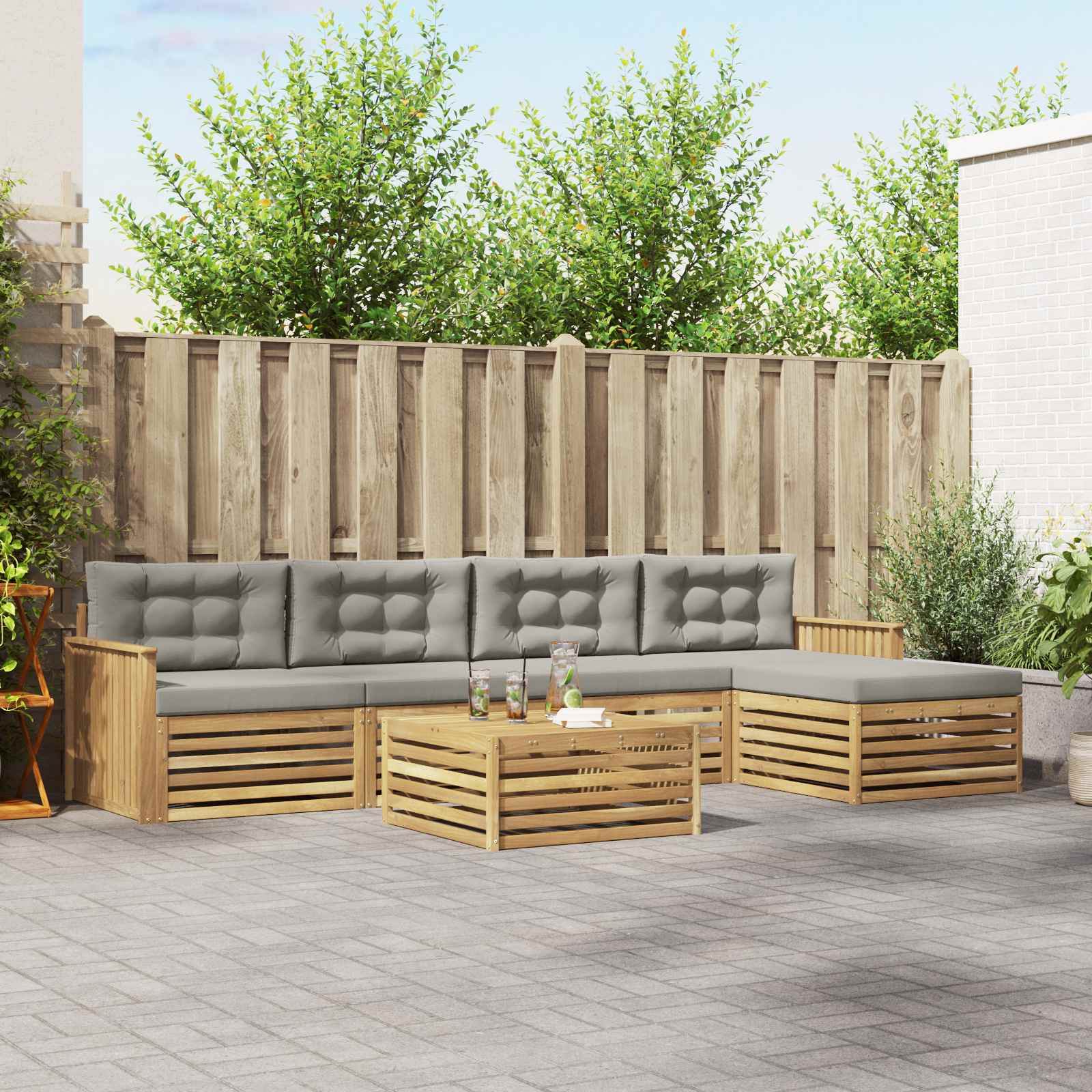 vidaXL Buiten bankenset 6 pcs Naturel