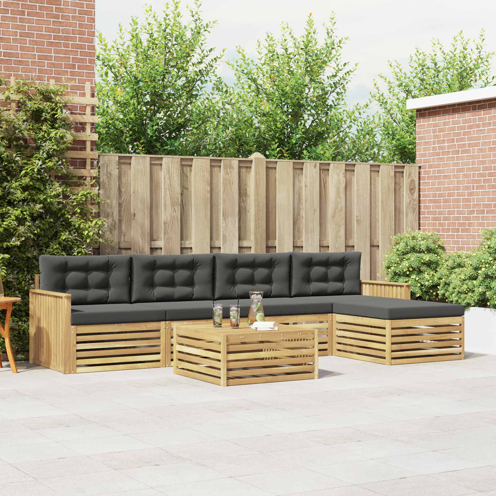 vidaXL Buiten bankenset 6 pcs Naturel