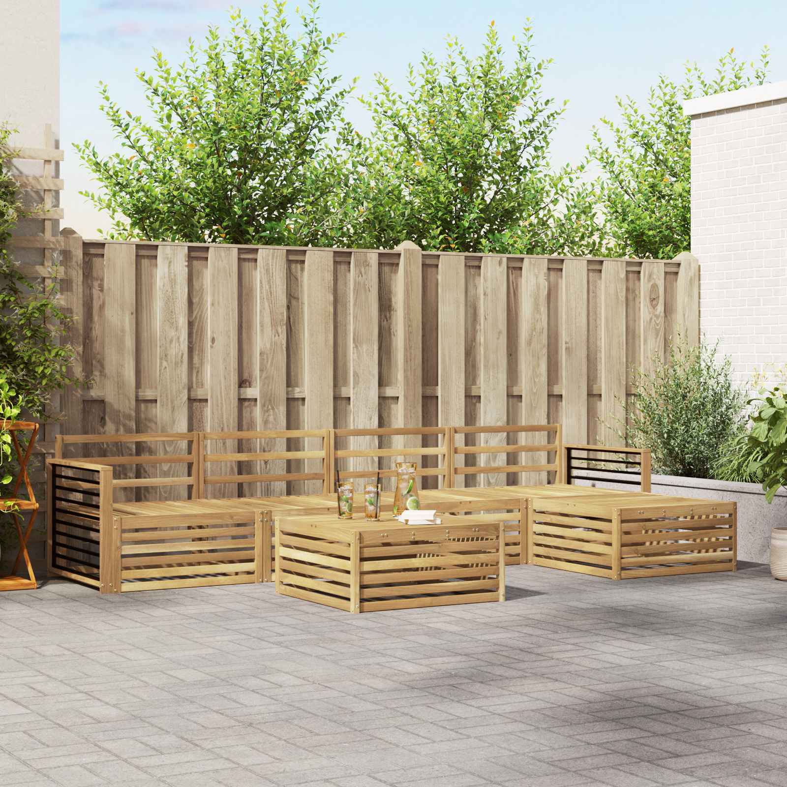 vidaXL Buiten bankenset 6 pcs Naturel