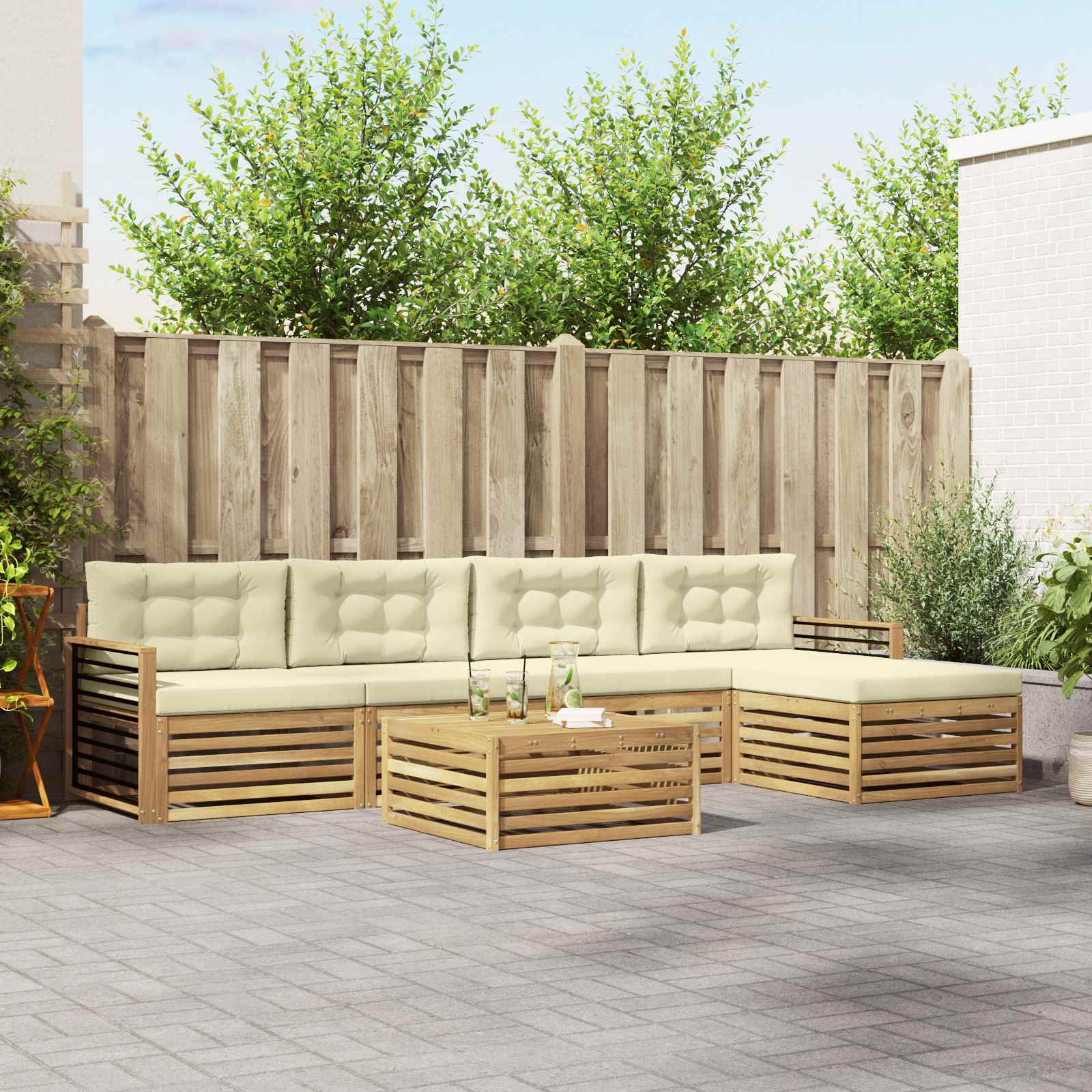 vidaXL Buiten bankenset 6 pcs Naturel