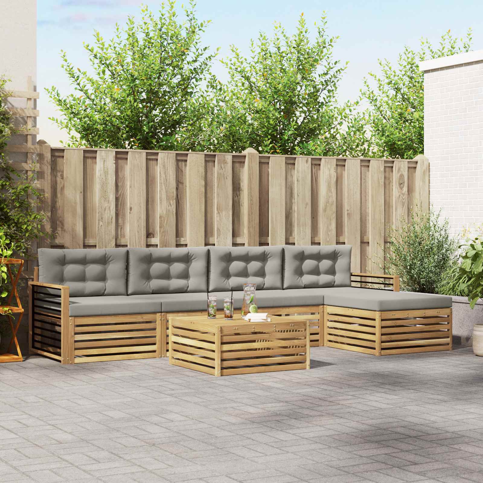 vidaXL Buiten bankenset 6 pcs Naturel