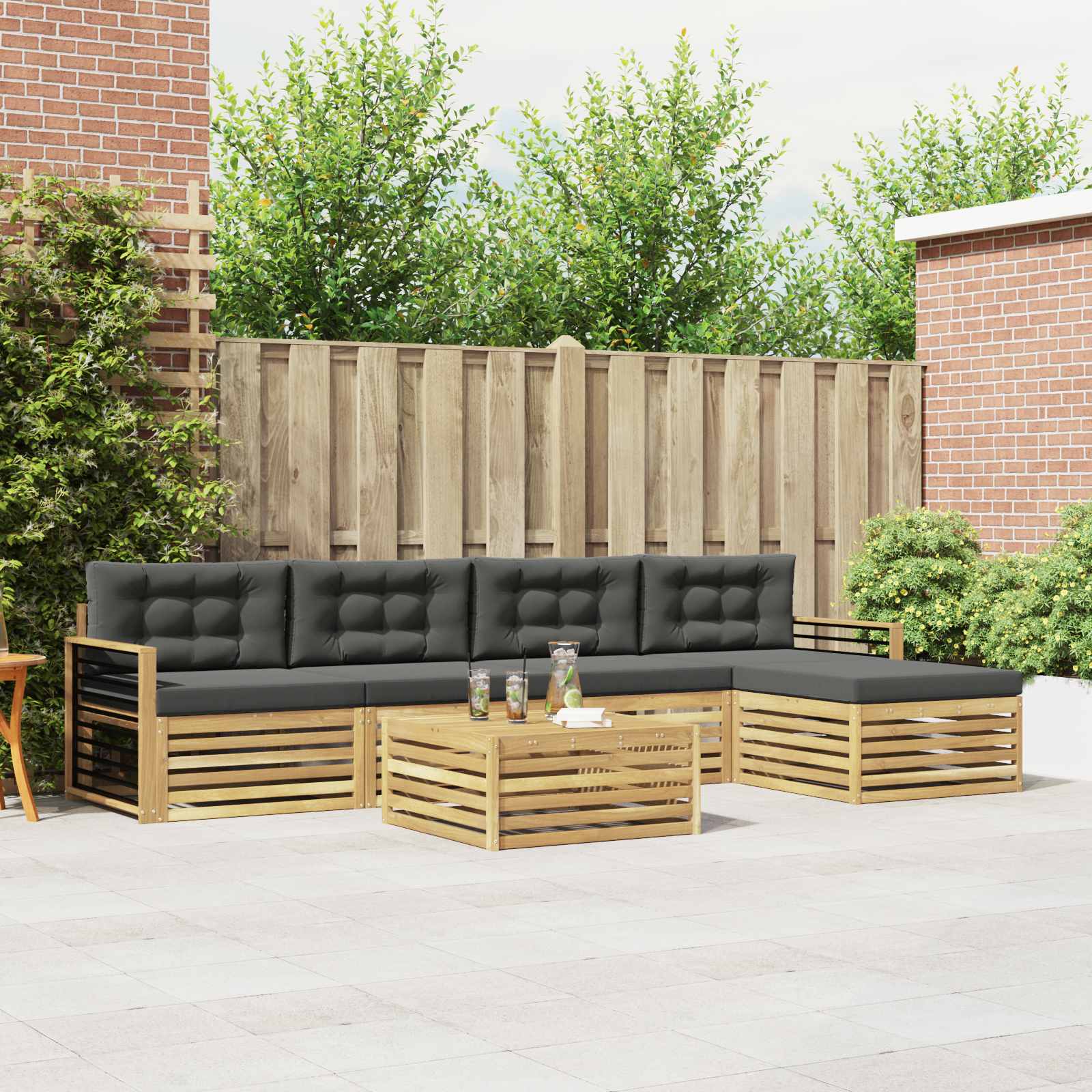 vidaXL Buiten bankenset 6 pcs Naturel