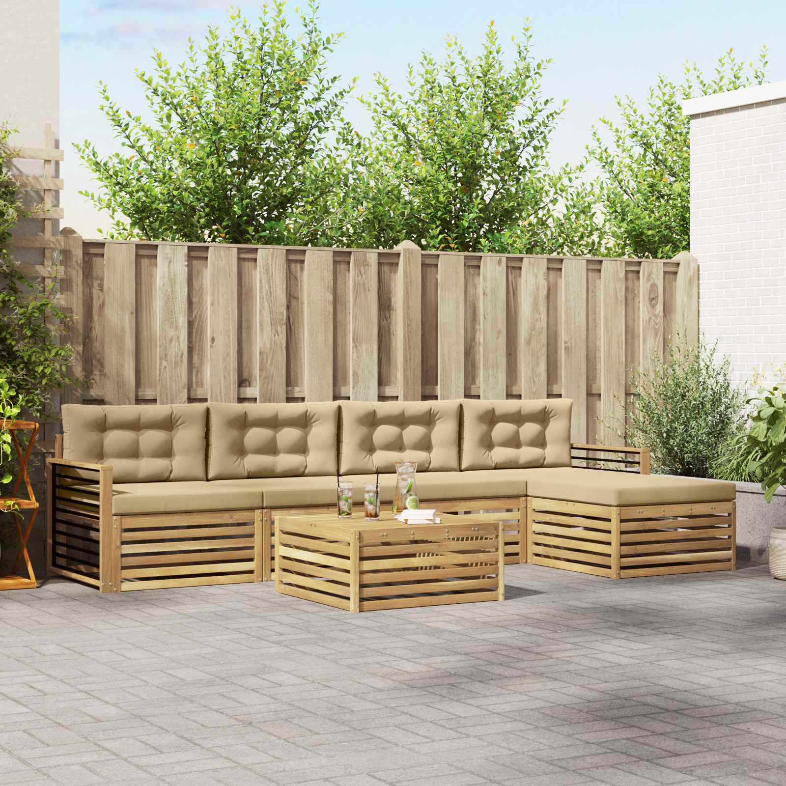 vidaXL Buiten bankenset 6 pcs Naturel