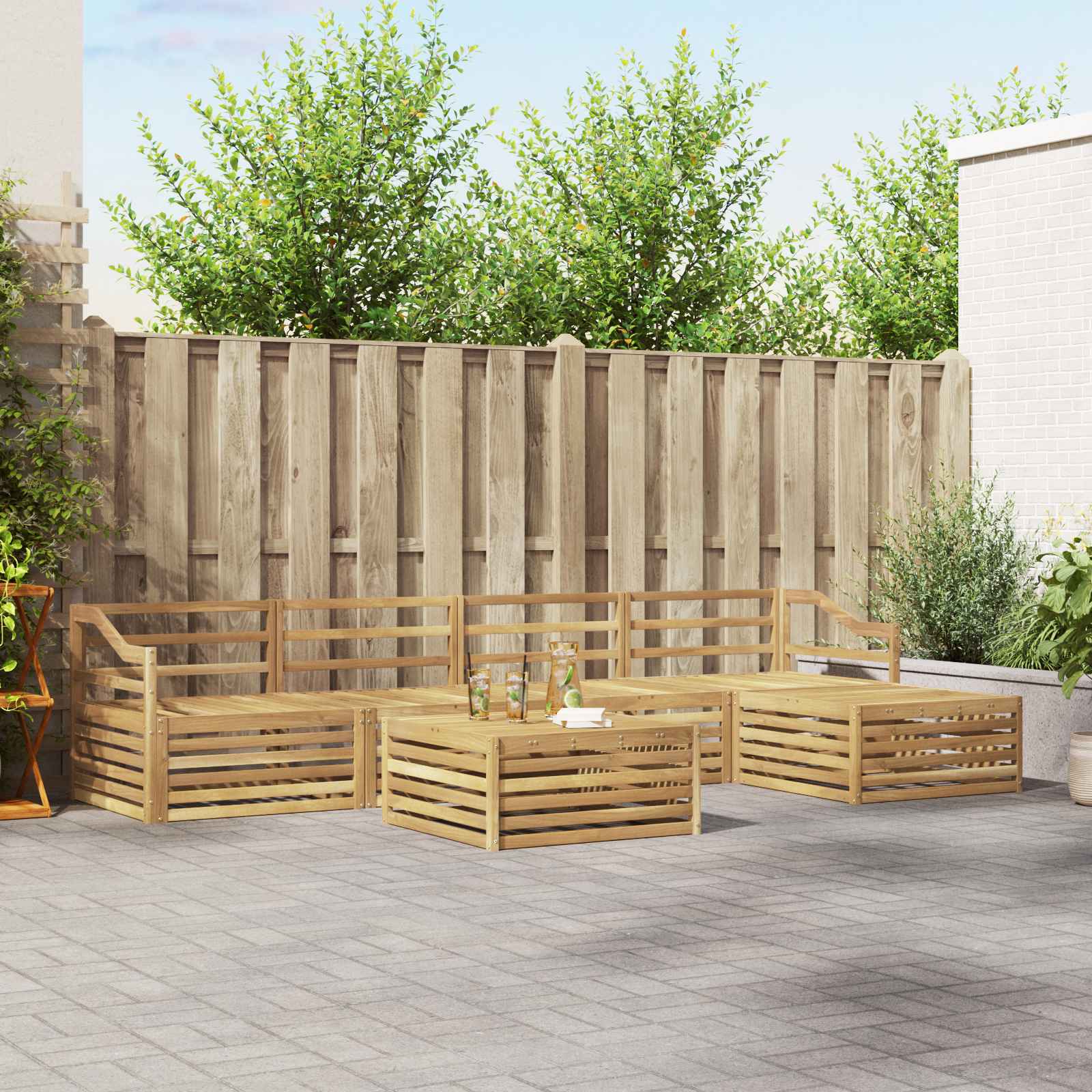 vidaXL Buiten bankenset 6 pcs Naturel