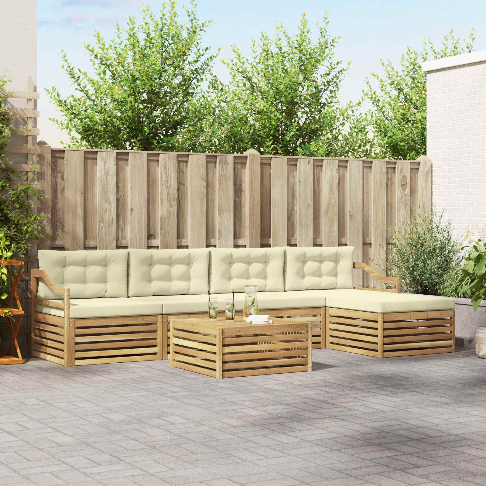 vidaXL Buiten bankenset 6 pcs Naturel