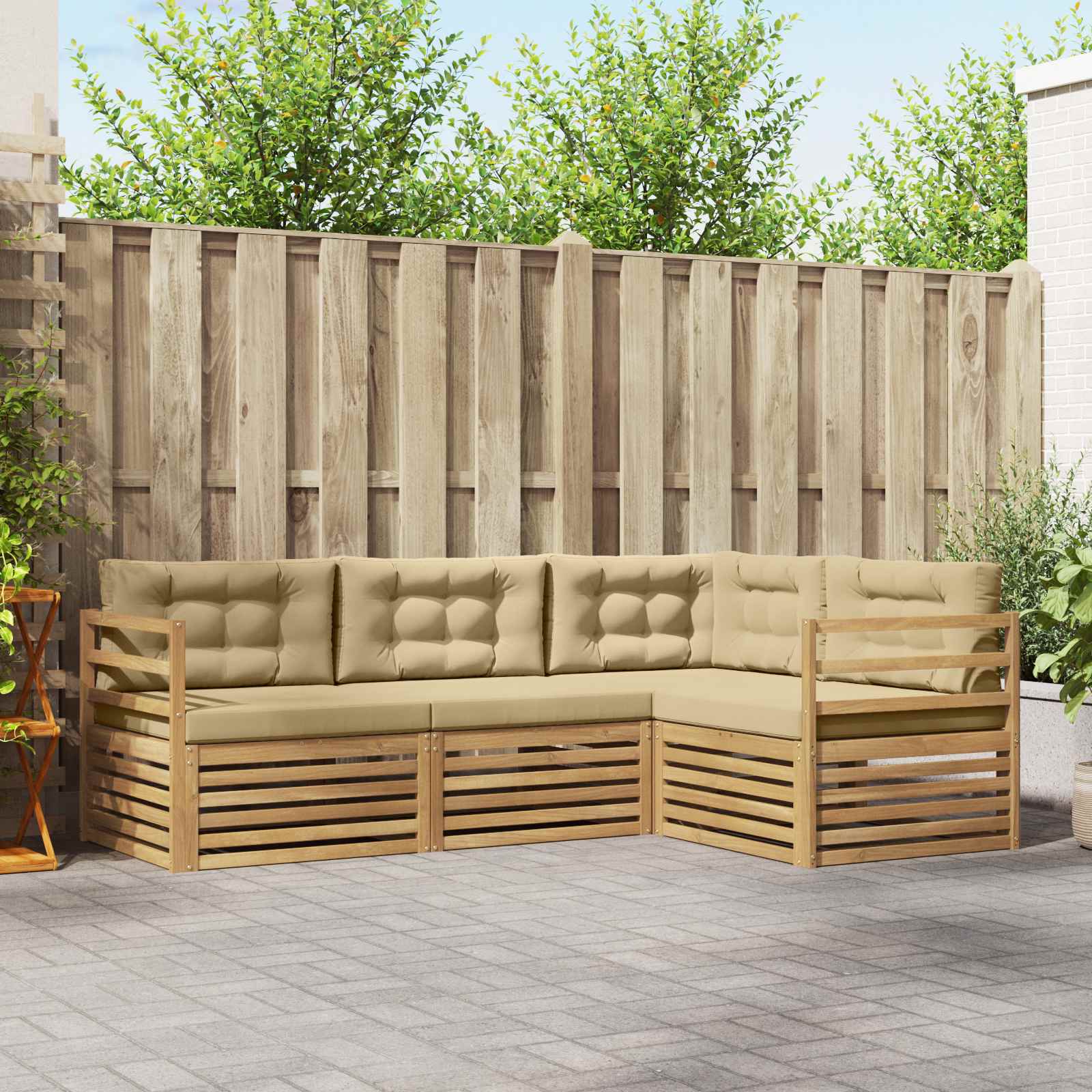 vidaXL Buiten bankenset 4 pcs Naturel