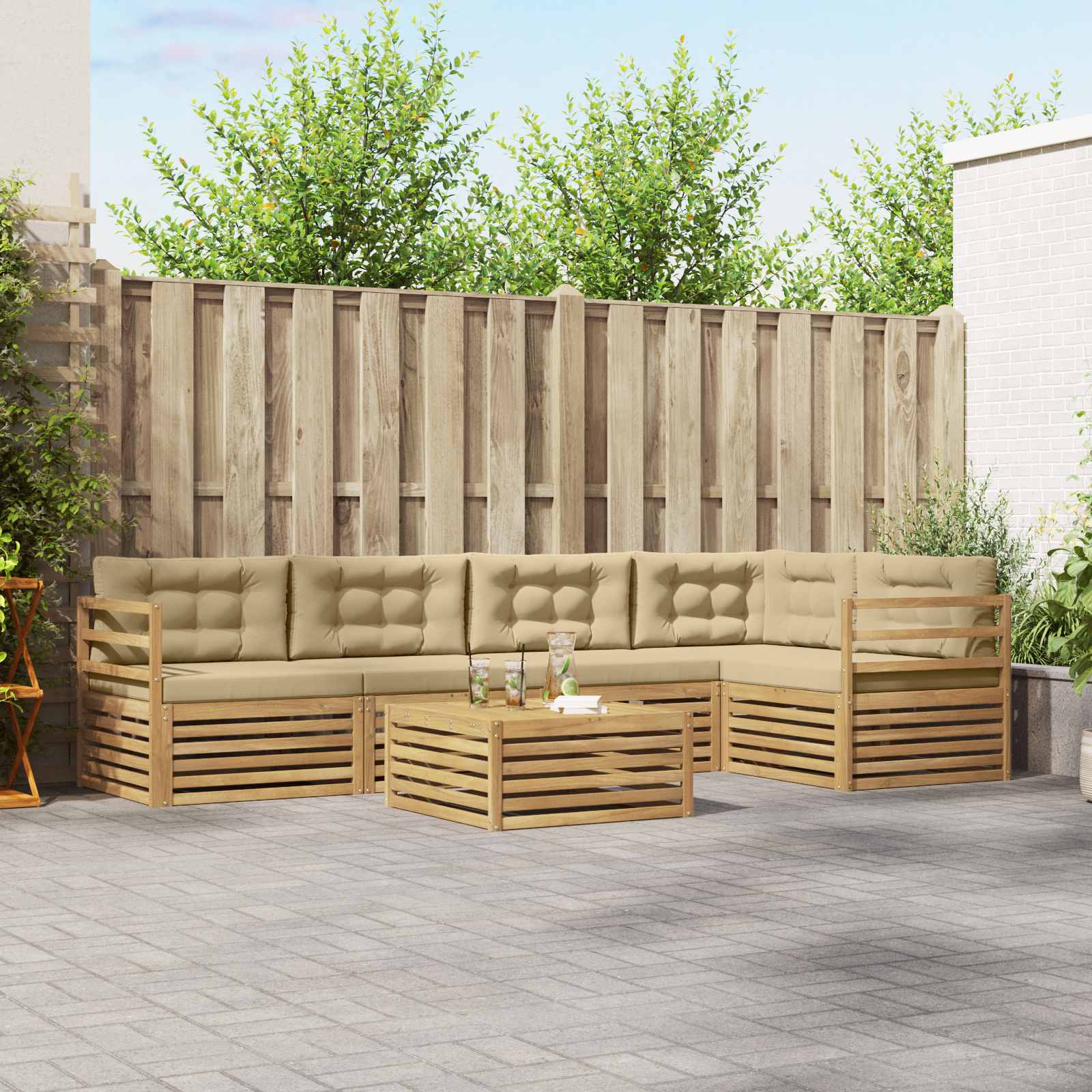 vidaXL Buiten bankenset 6 pcs Naturel Massief Acaciahout