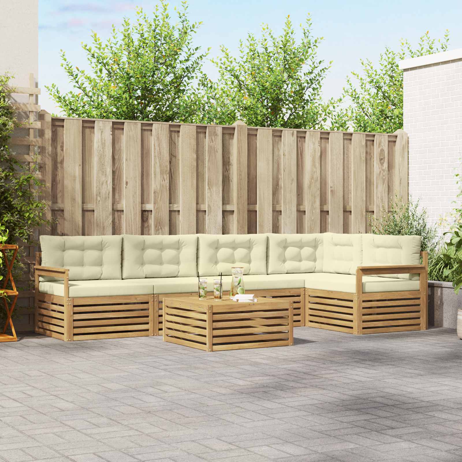 vidaXL Buiten bankenset 6 pcs Naturel Massief Acaciahout