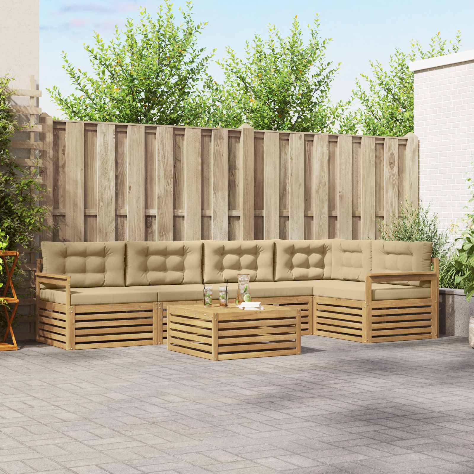 vidaXL Buiten bankenset 6 pcs Naturel Massief Acaciahout