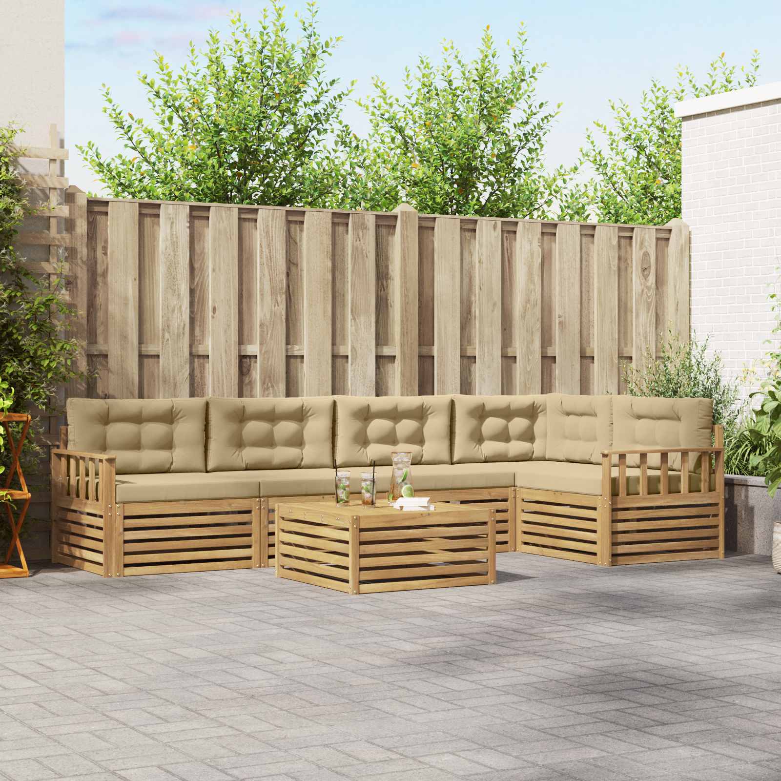 vidaXL Buiten bankenset 6 pcs Naturel Massief Acaciahout
