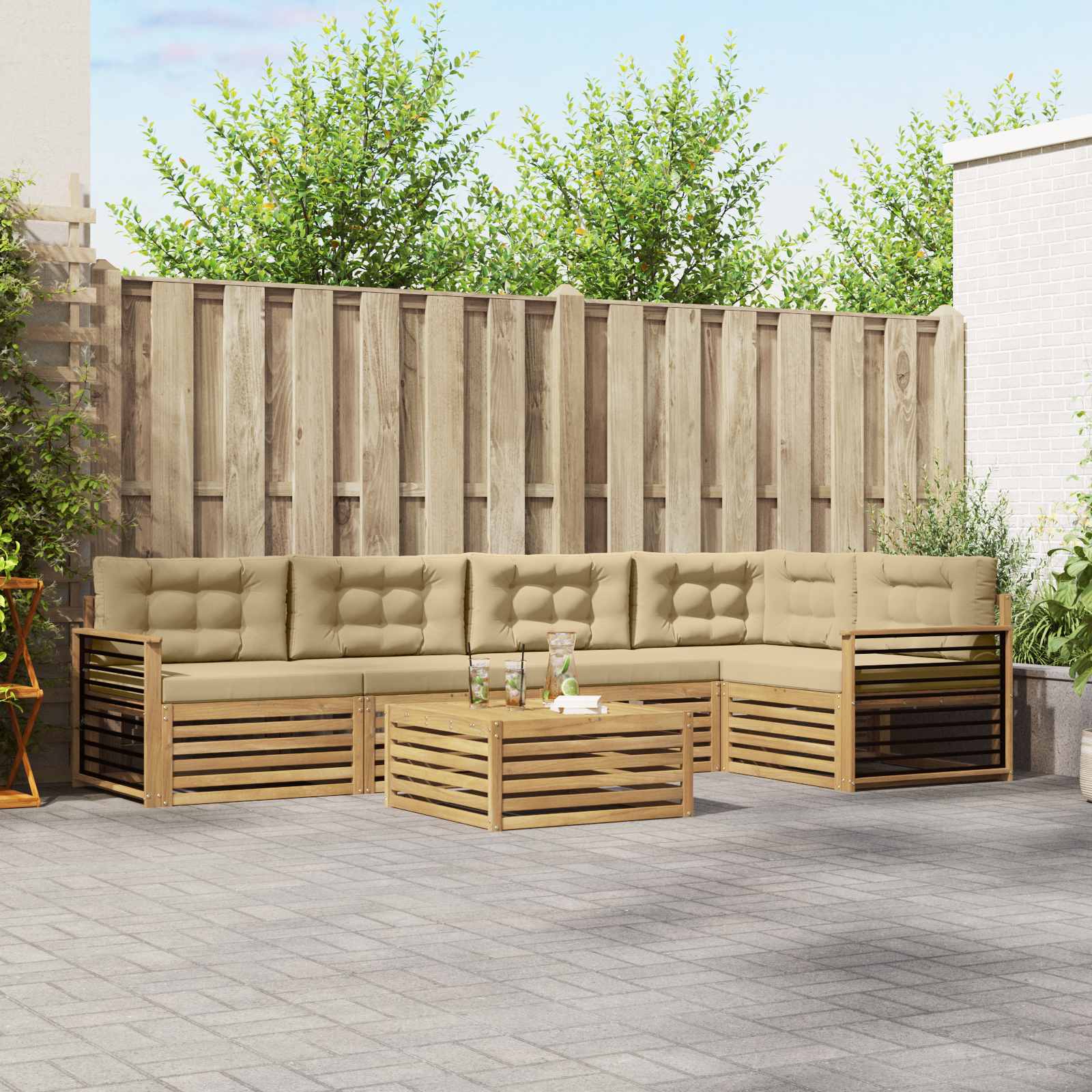 vidaXL Buiten bankenset 6 pcs Naturel Massief Acaciahout