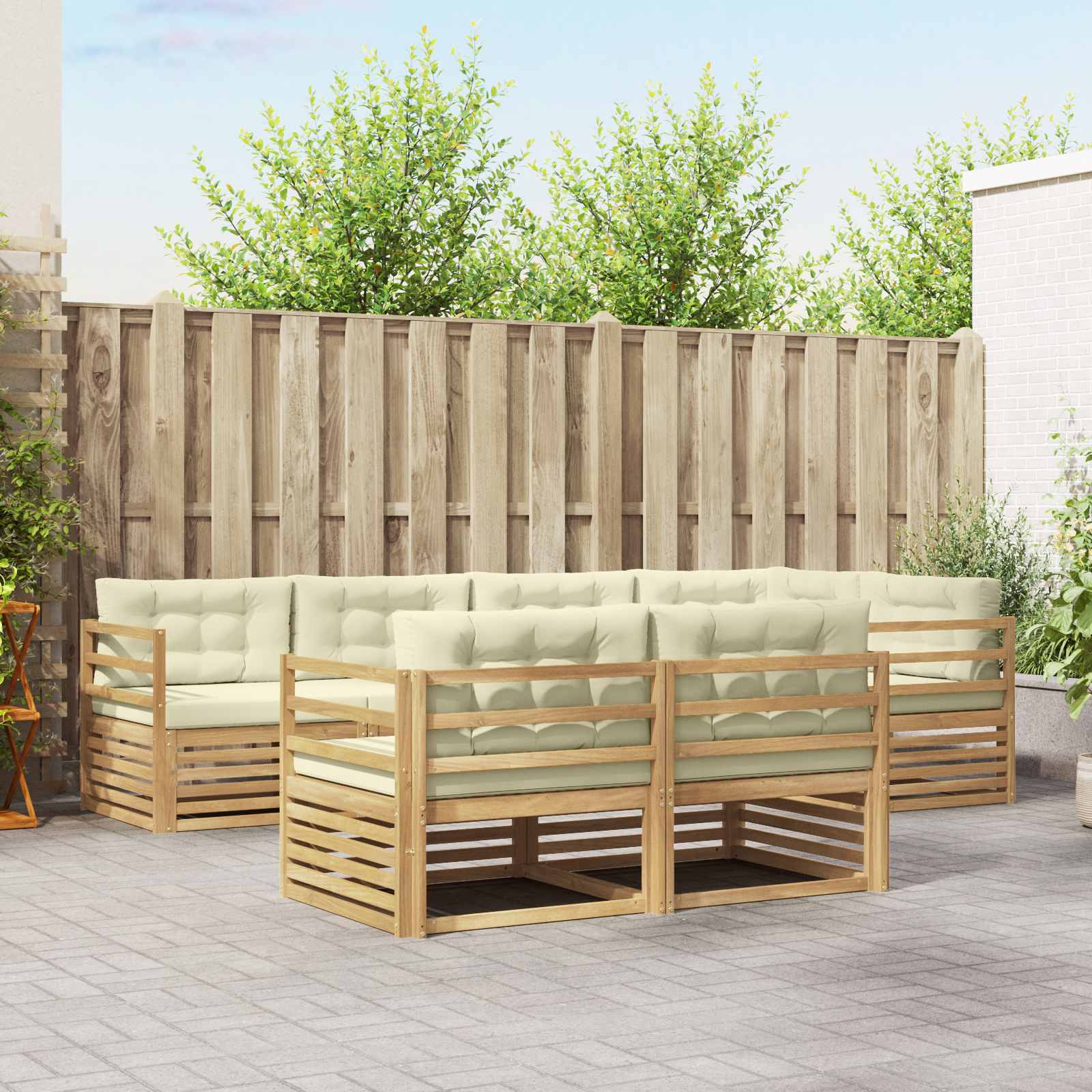 vidaXL Buiten bankenset 7 pcs Naturel