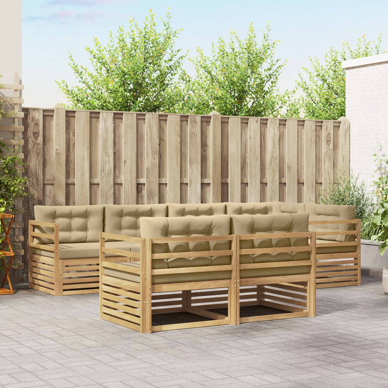 vidaXL Buiten bankenset 7 pcs Naturel