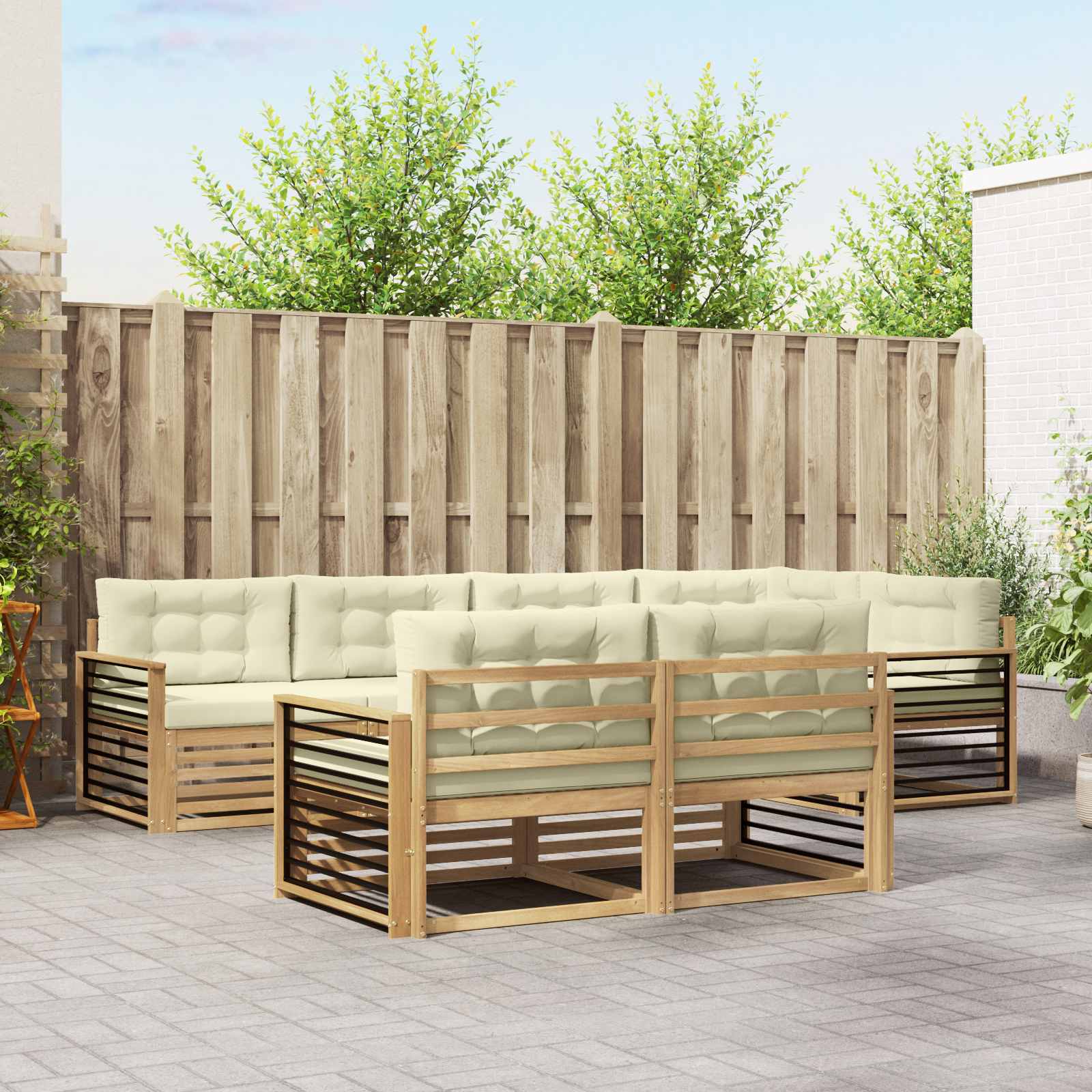 vidaXL Buiten bankenset 7 pcs Naturel