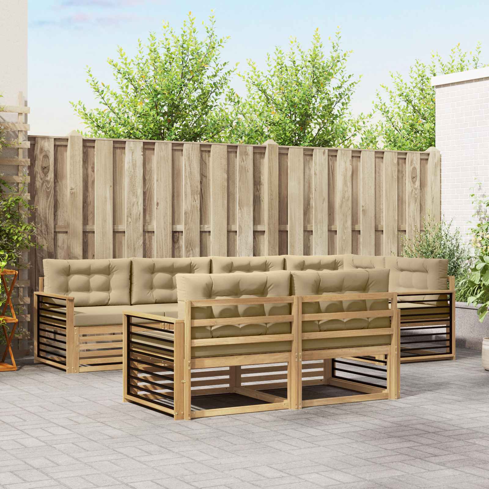 vidaXL Buiten bankenset 7 pcs Naturel