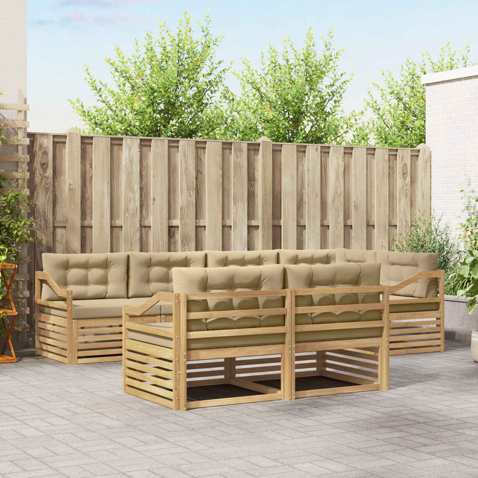 vidaXL Buiten bankenset 7 pcs Naturel