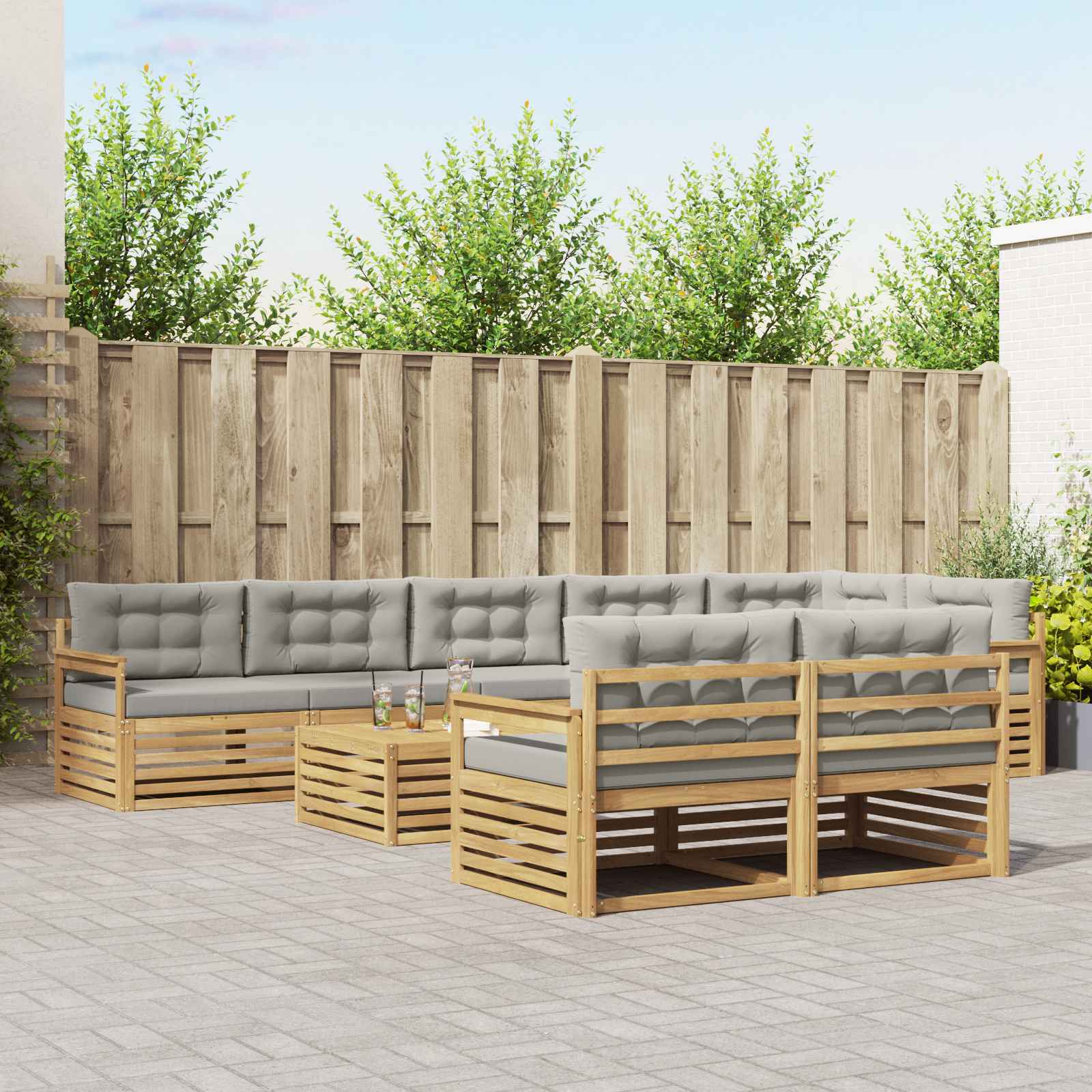 vidaXL Buiten bankenset 9 pcs Naturel