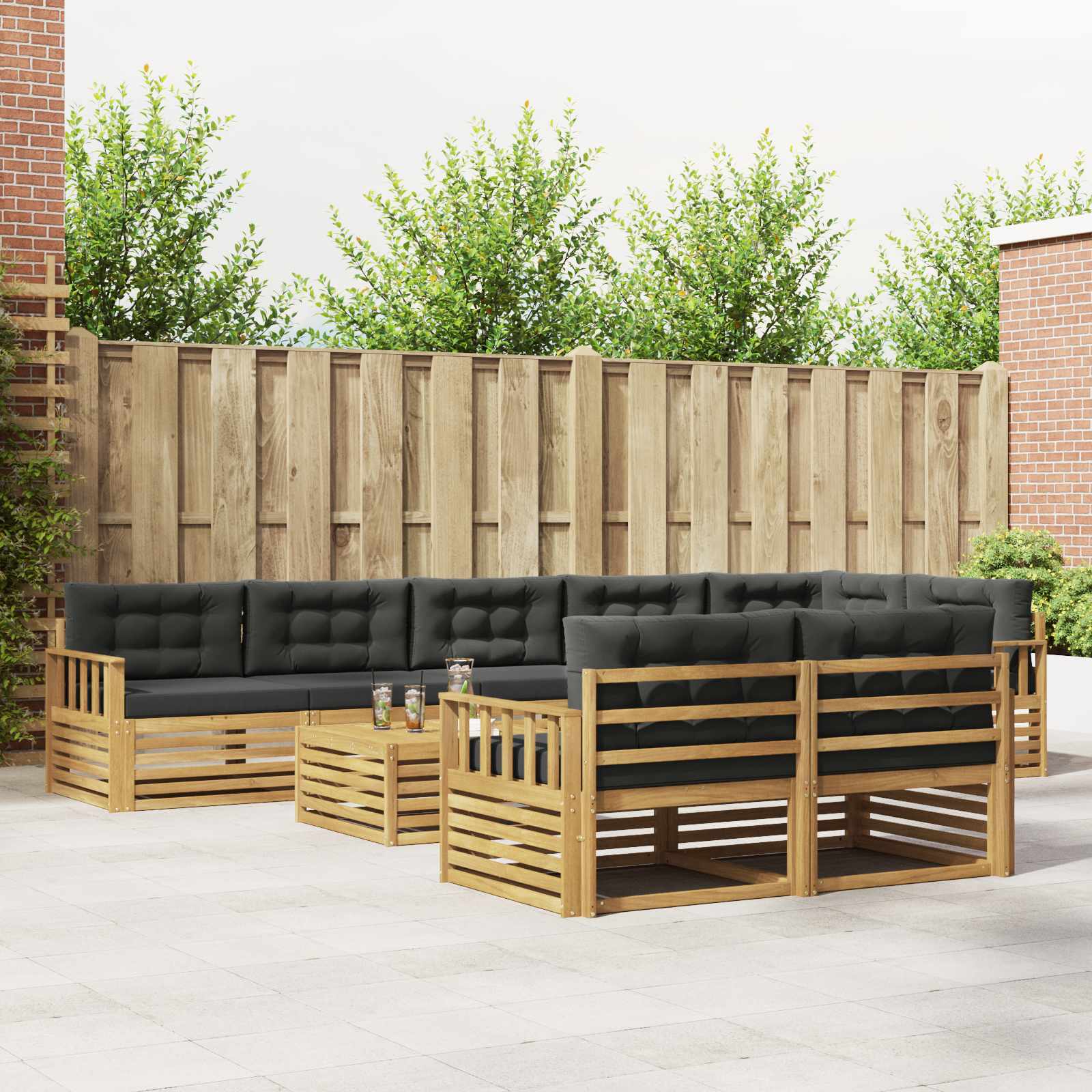 vidaXL Buiten bankenset 9 pcs Naturel