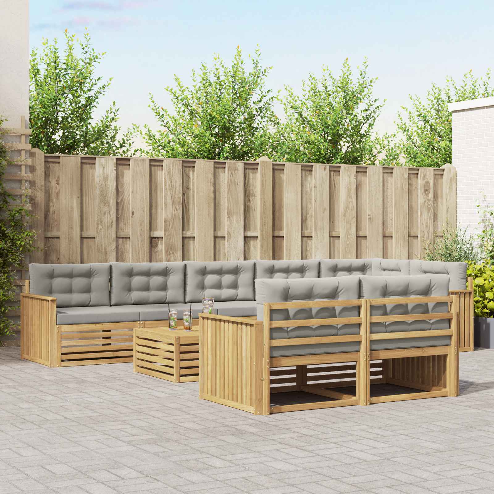vidaXL Buiten bankenset 9 pcs Naturel