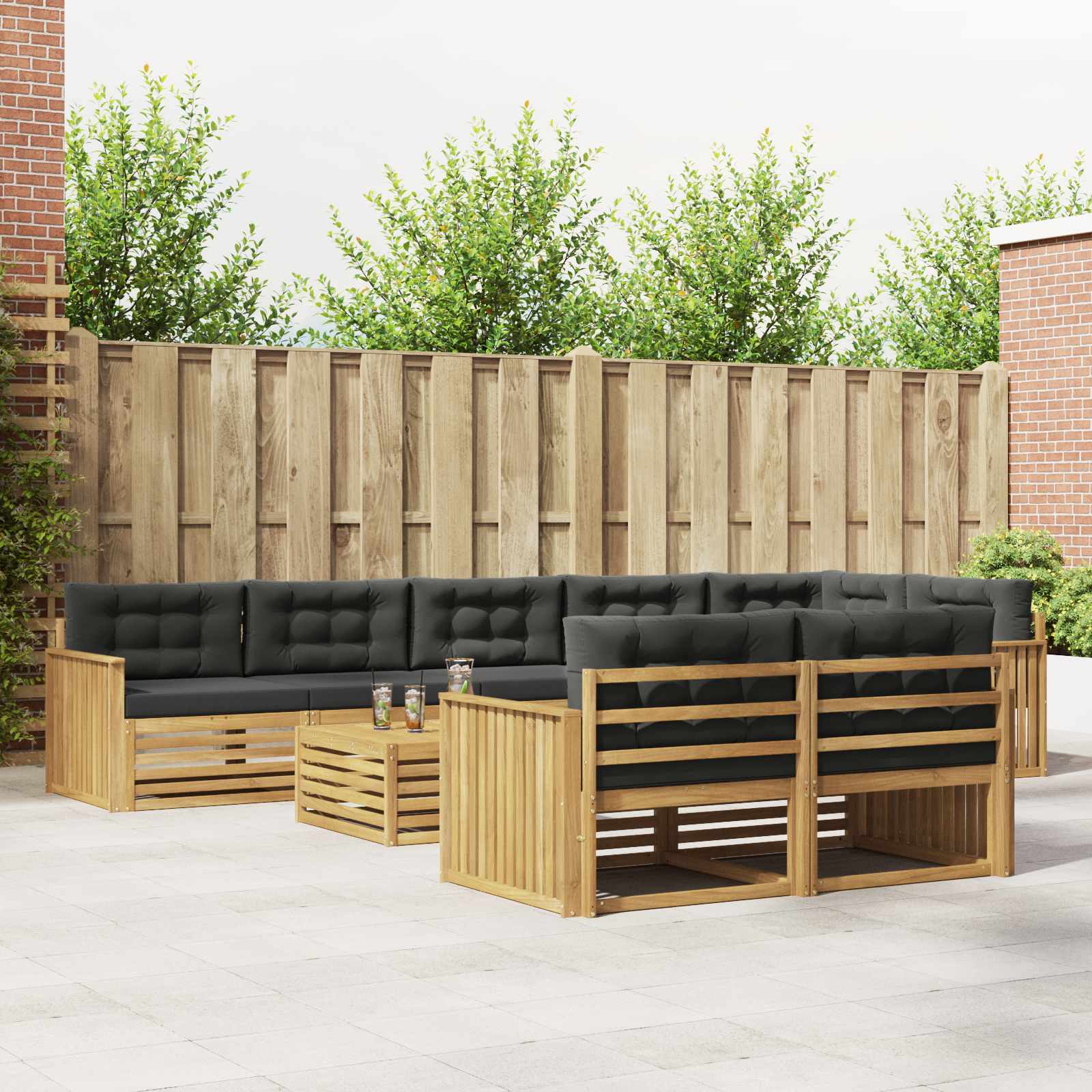 vidaXL Buiten bankenset 9 pcs Naturel