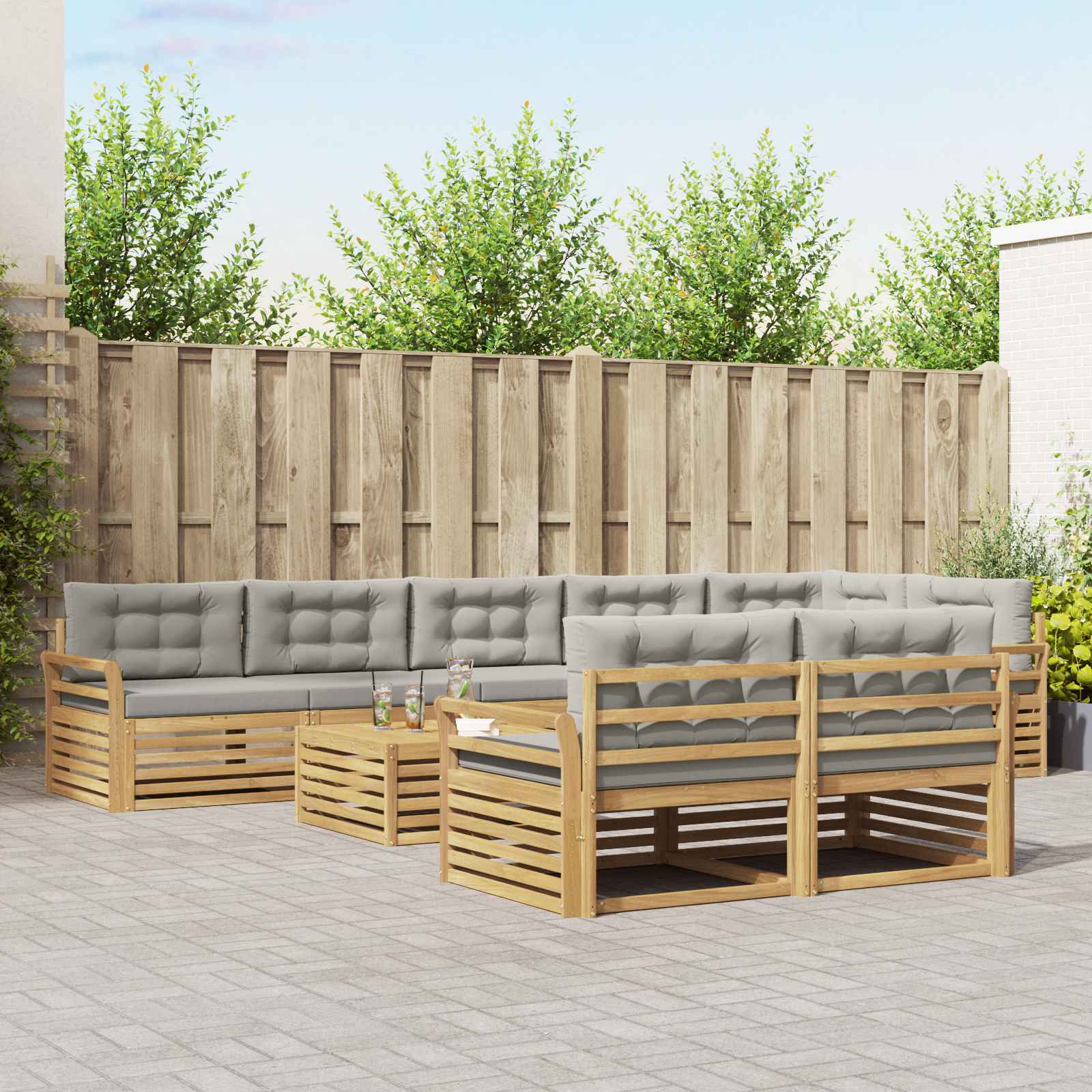 vidaXL Buiten bankenset 9 pcs Naturel